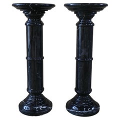 1970s Polished Nero Marquina Solid Marble Pedestals - Set of 2