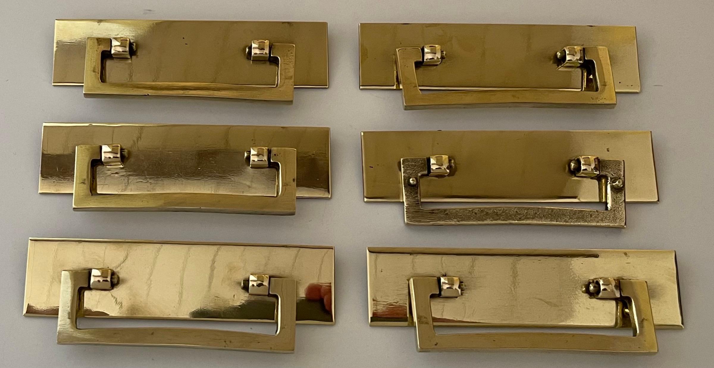 American 1970s Polished Solid Brass Campaign Drawer Pulls For Sale