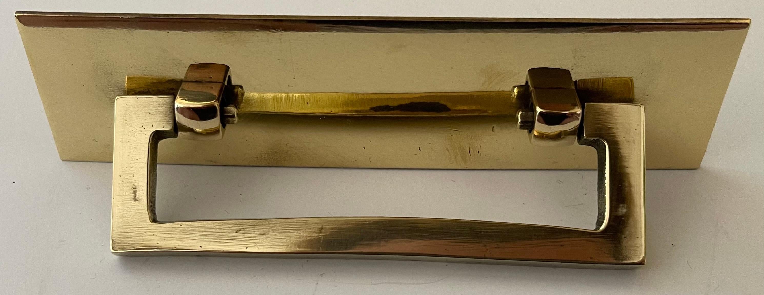 1970s Polished Solid Brass Campaign Drawer Pulls For Sale 1