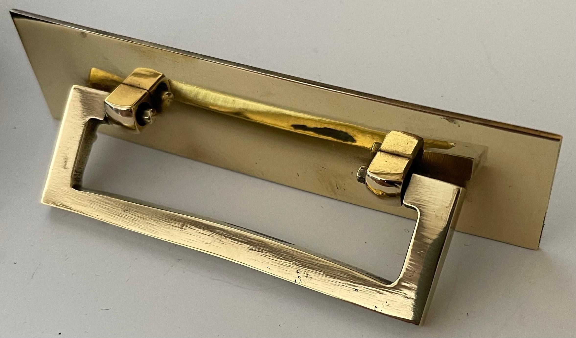 1970s Polished Solid Brass Campaign Drawer Pulls For Sale 3