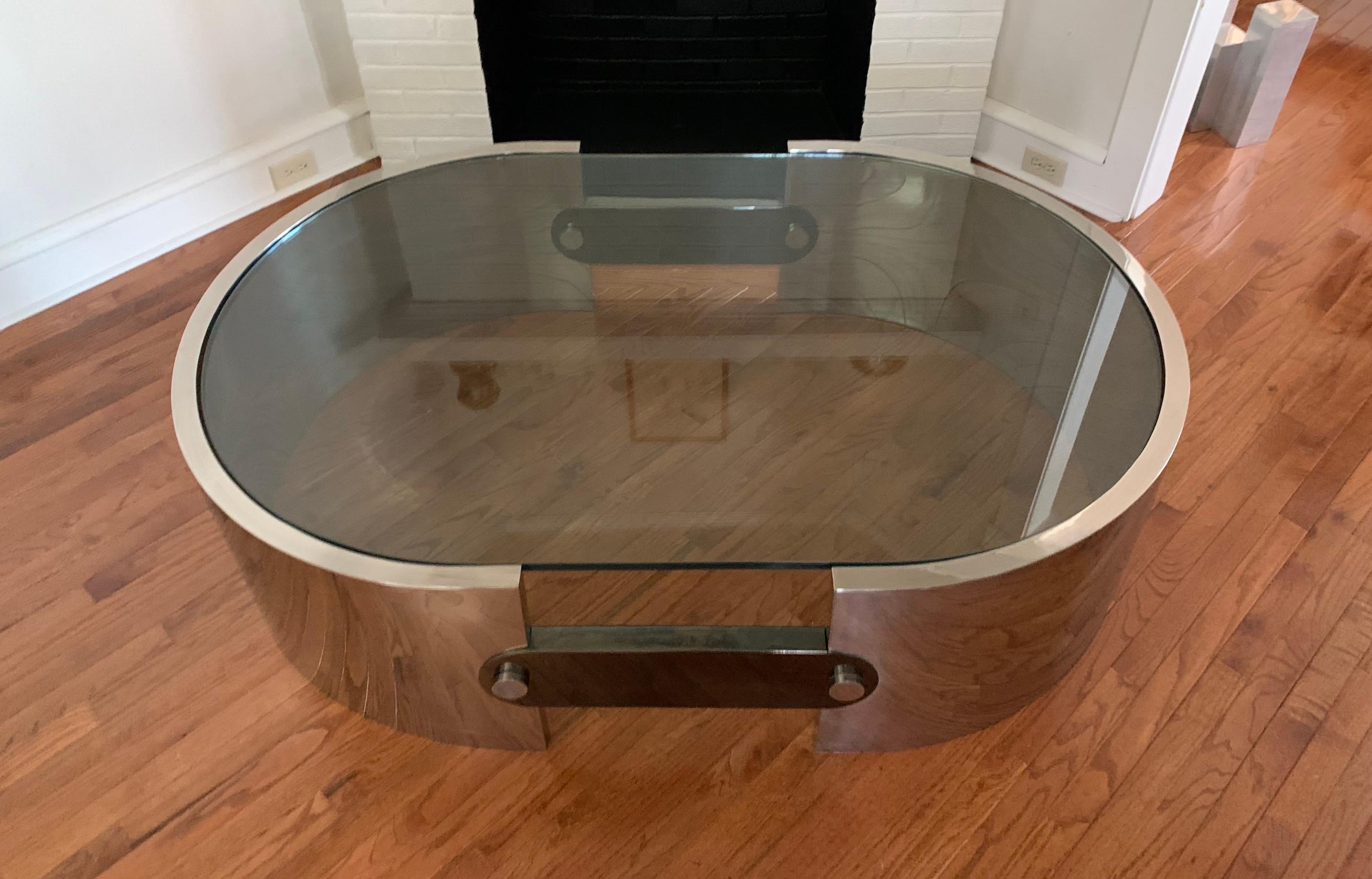 1970s Modern Polished Steel & Glass Coffee Table by Ron Seff for Karl Springer 2