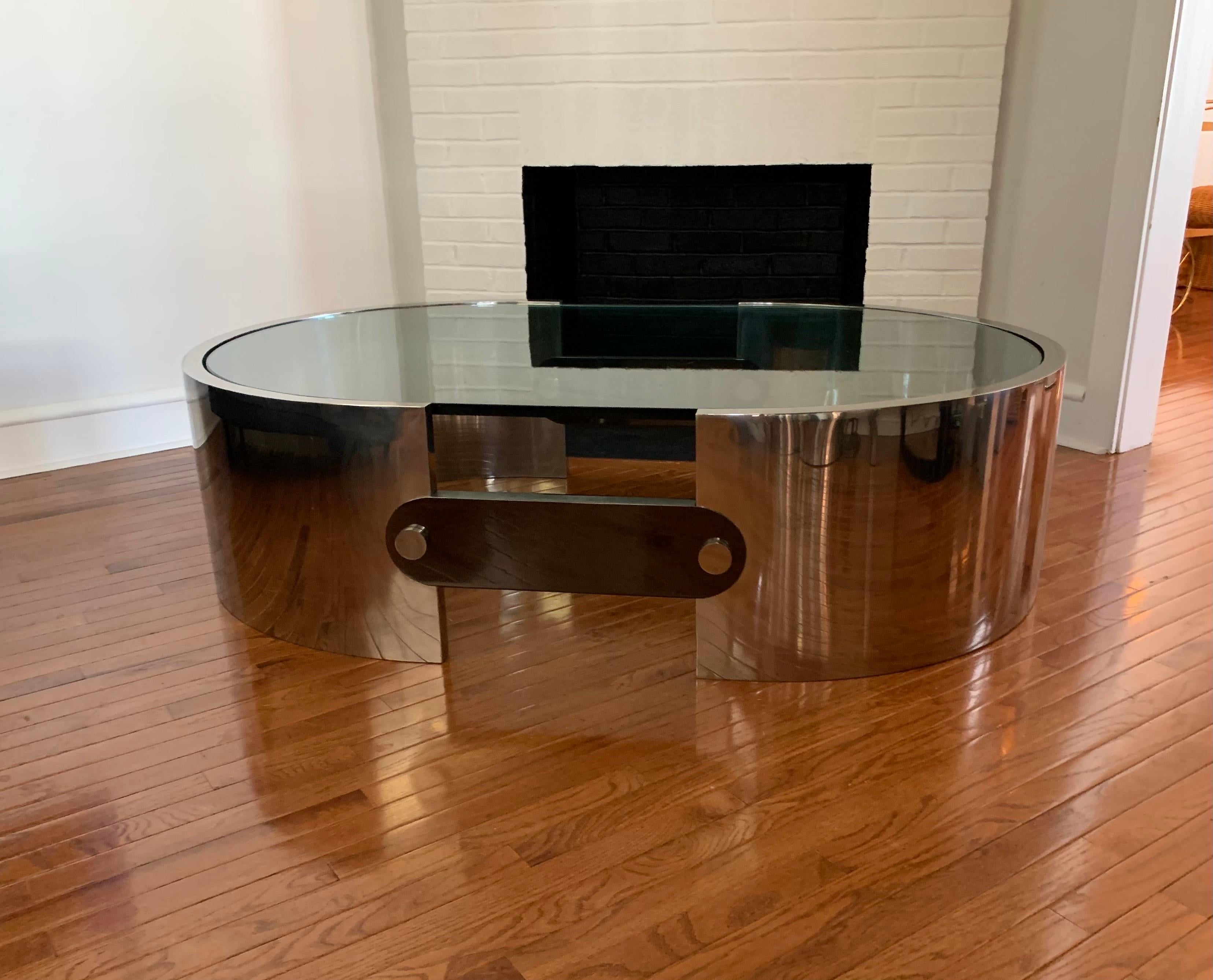 1970s Modern Polished Steel & Glass Coffee Table by Ron Seff for Karl Springer 4