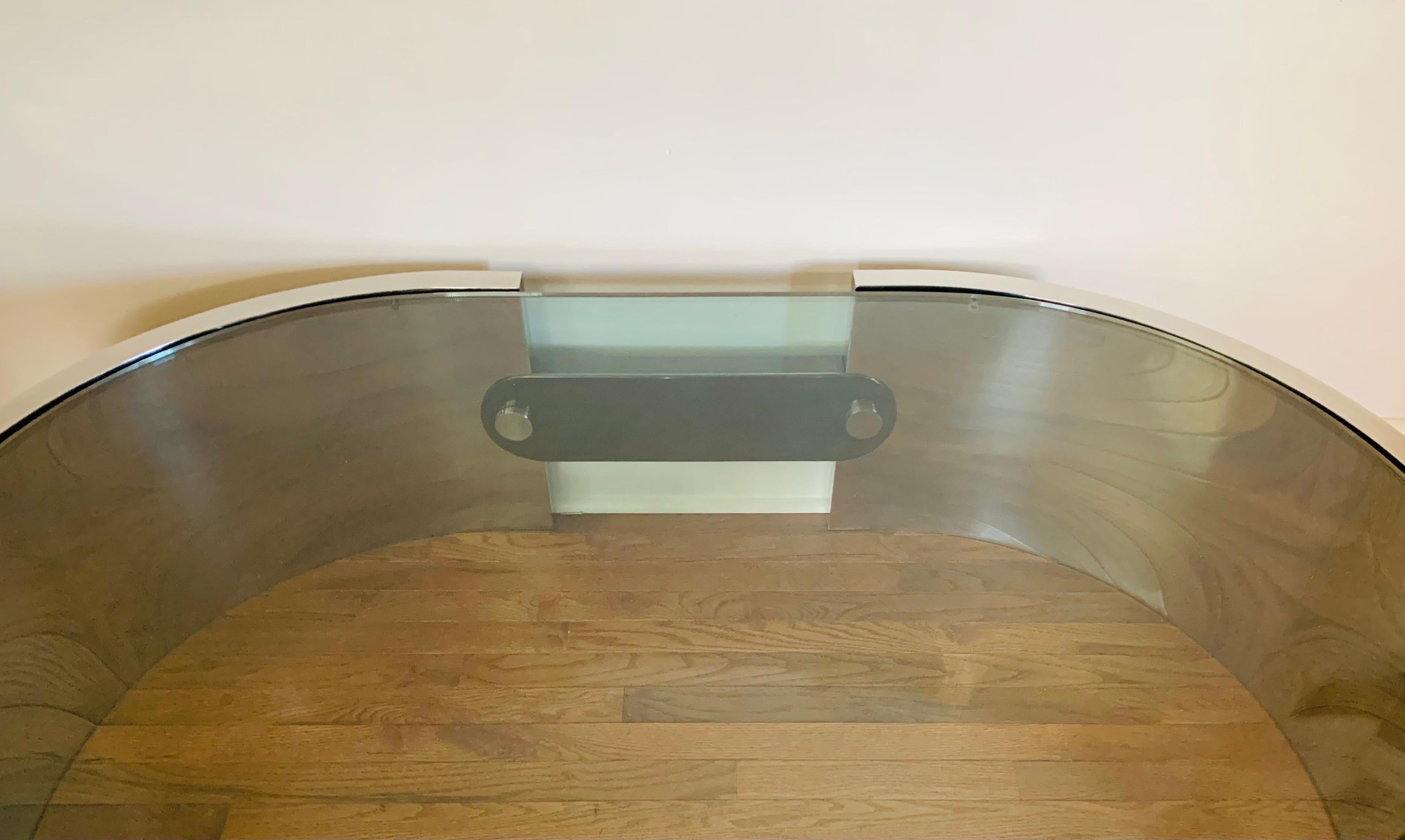 American 1970s Modern Polished Steel & Glass Coffee Table by Ron Seff for Karl Springer