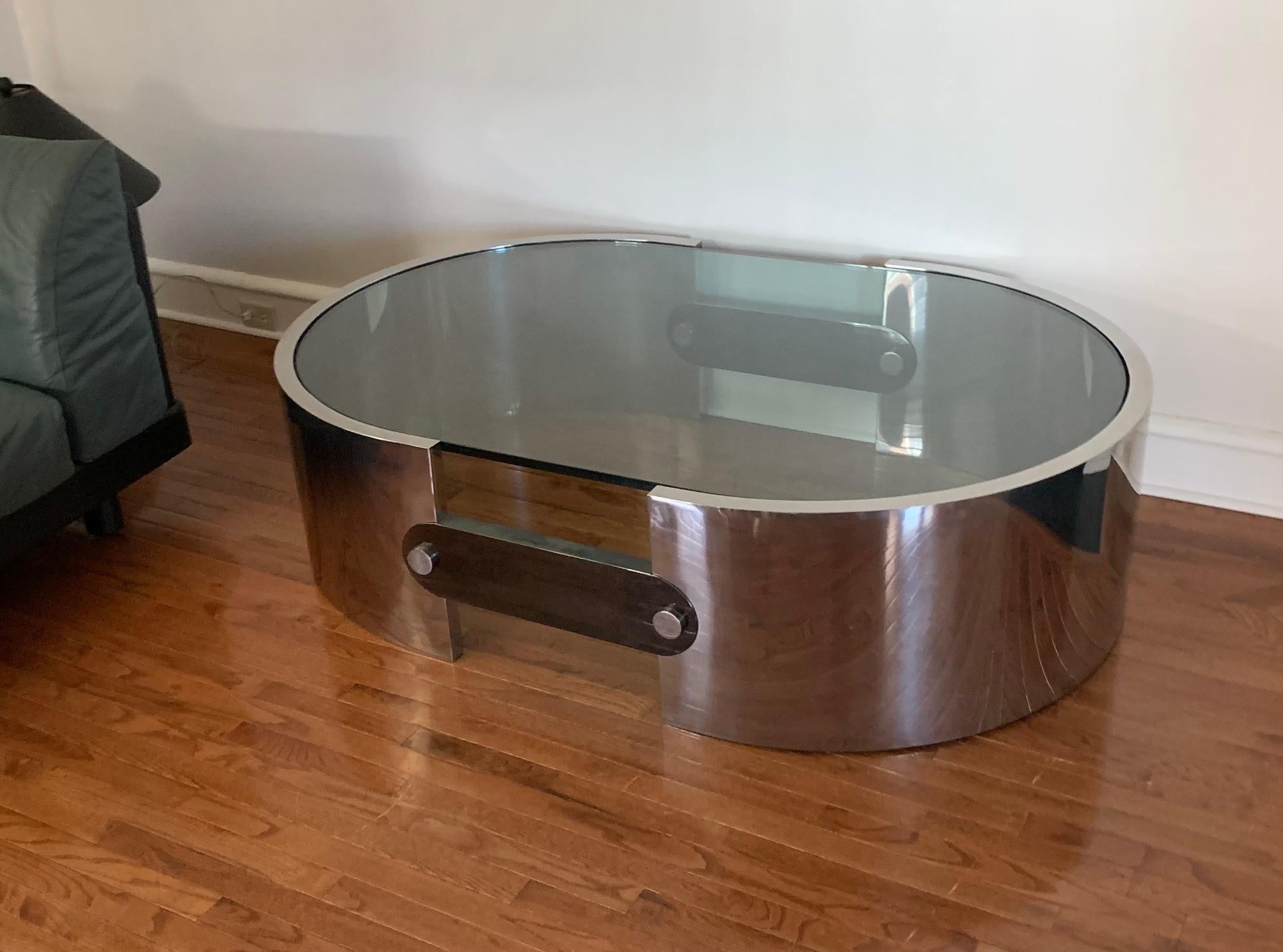 1970s Modern Polished Steel & Glass Coffee Table by Ron Seff for Karl Springer In Good Condition In West Reading, PA