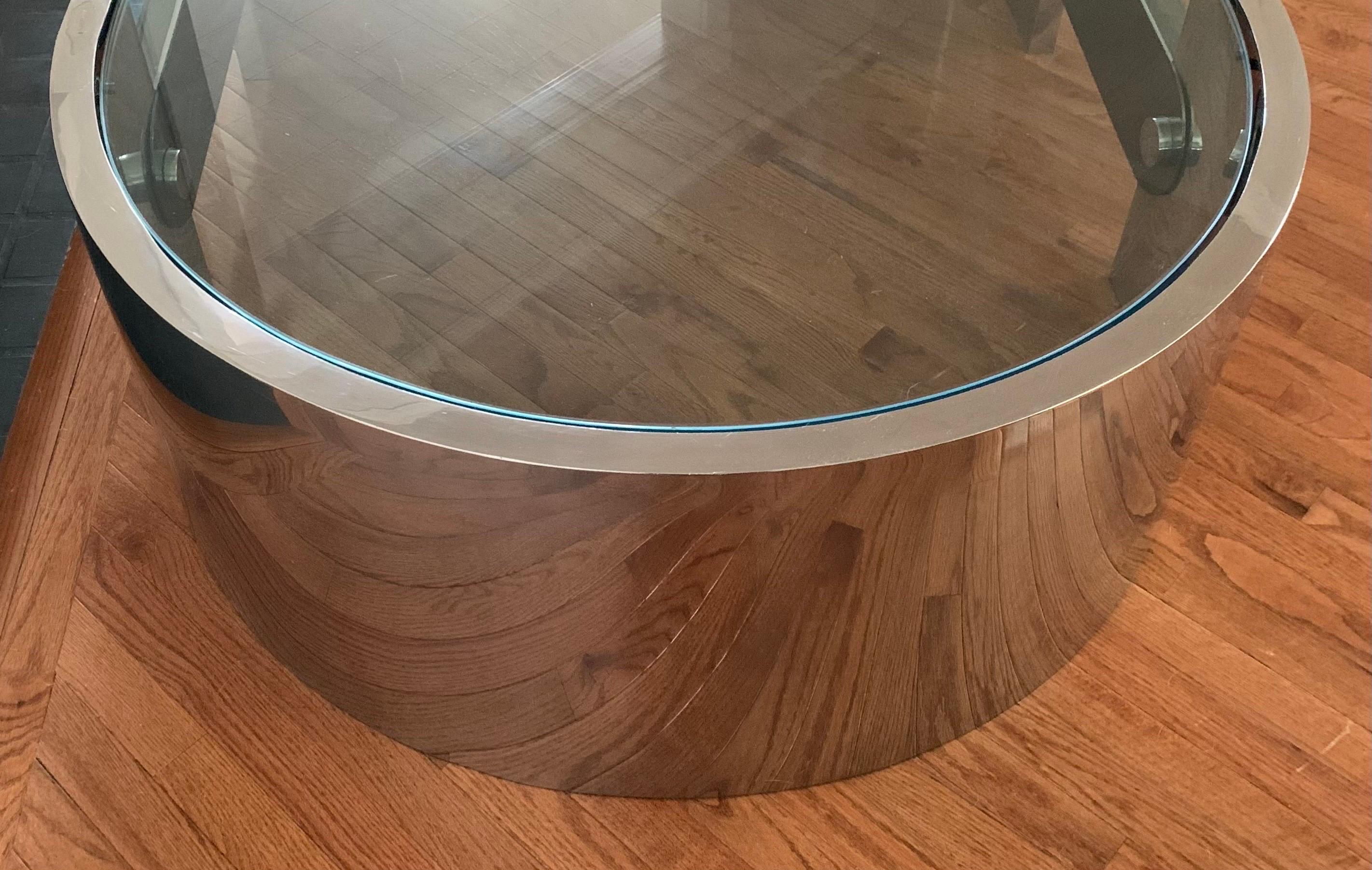 1970s Modern Polished Steel & Glass Coffee Table by Ron Seff for Karl Springer 1