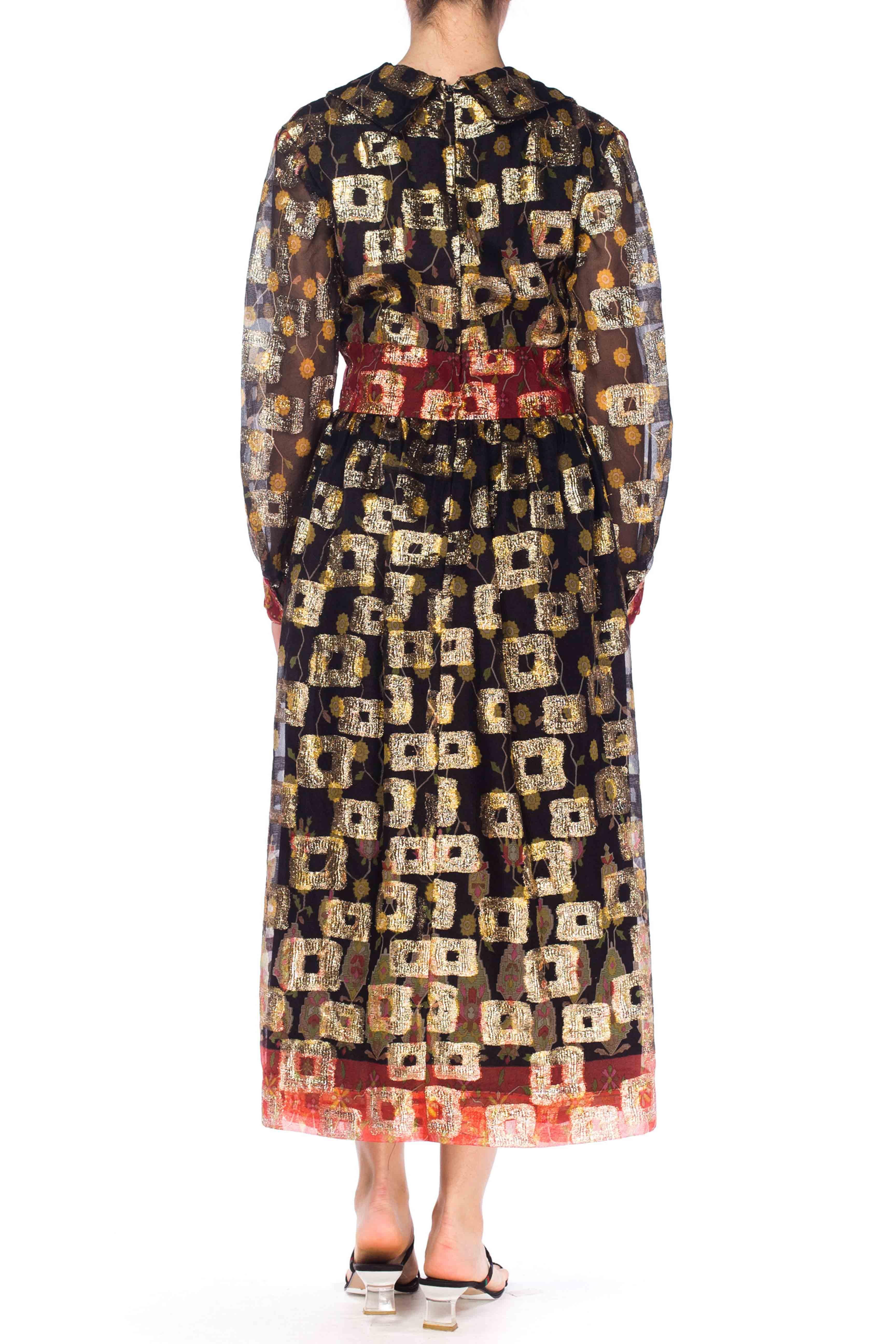 1970S Black & Red Poly/Lurex Jacquard Long Sleeve Cocktail Dress For Sale 3