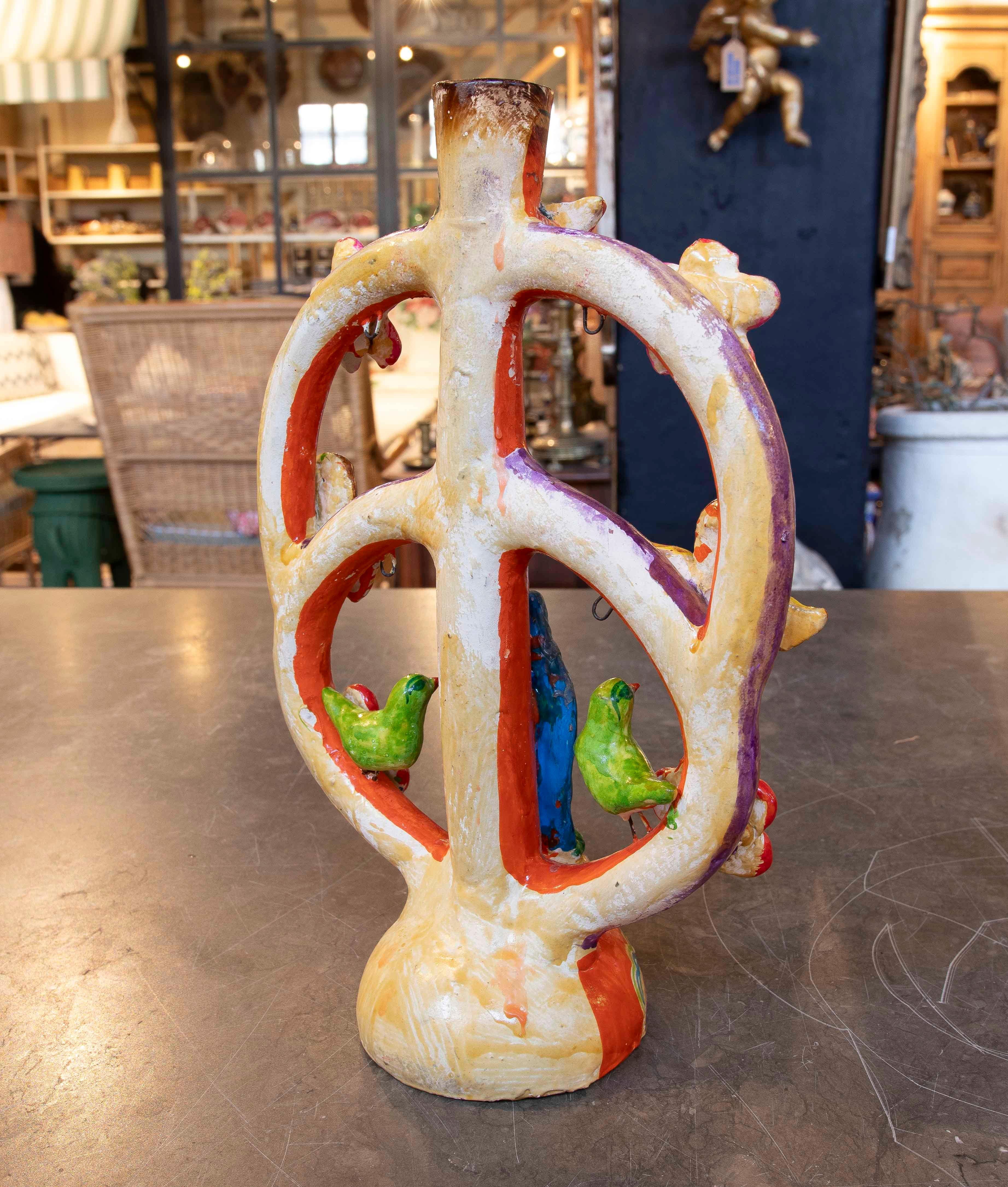 1970s Polychrome Ceramic Tree of Life with Religious Representation In Good Condition In Marbella, ES