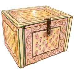 1970s Polychrome Oriental Desk with Four Drawers and Upper Compartment