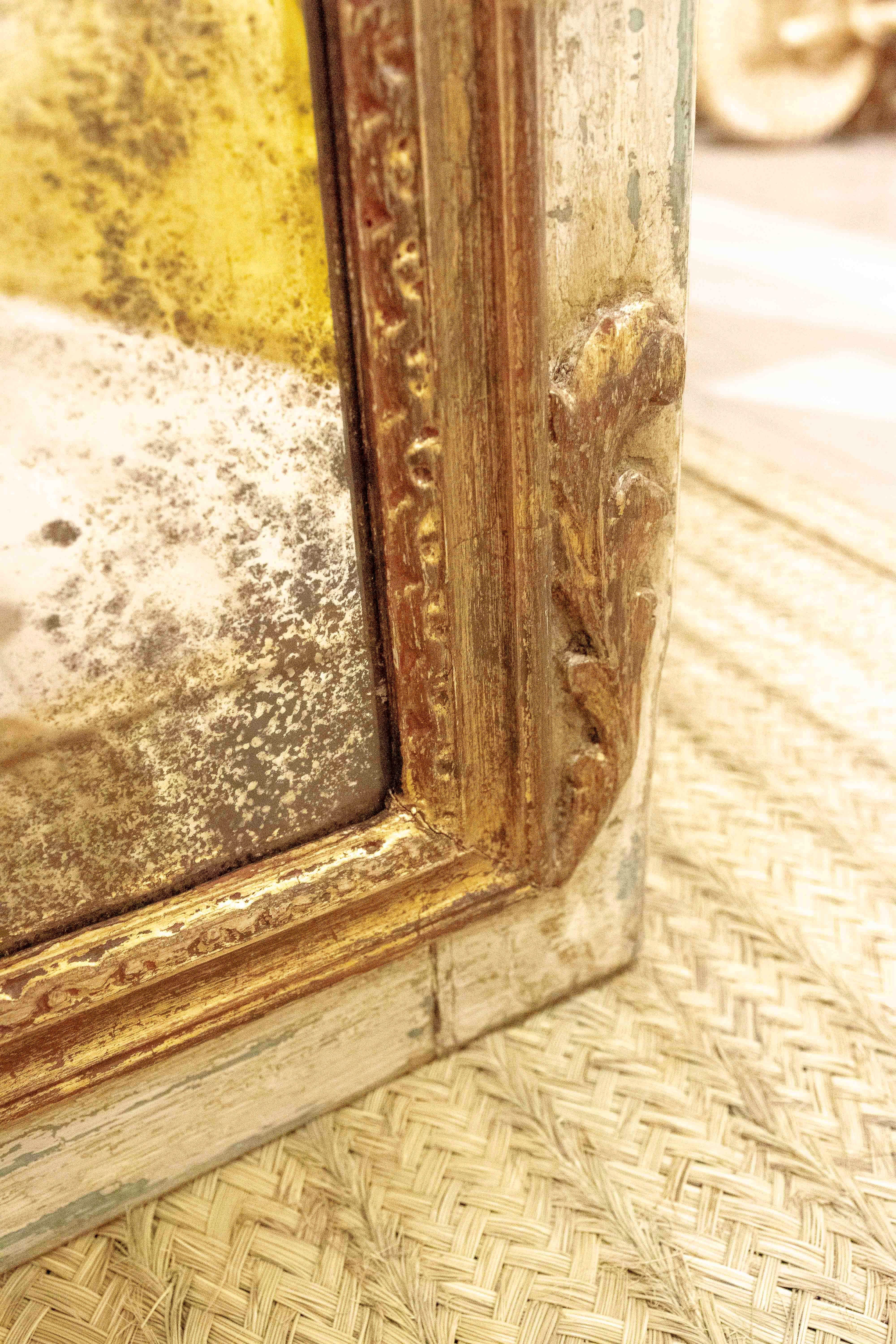 1970s Polychrome Wooden Wall Mirror with Antique Glass For Sale 7