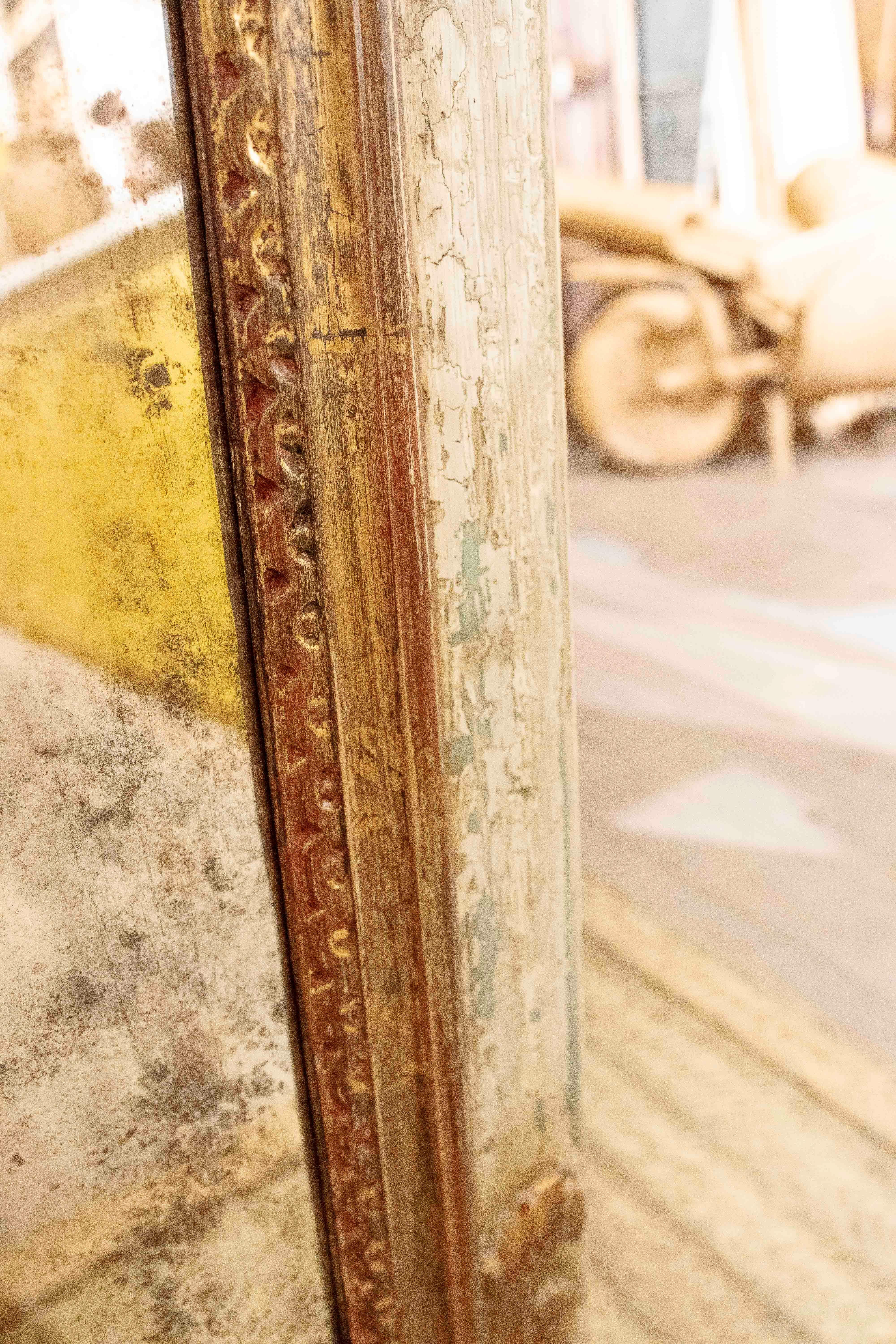 1970s Polychrome Wooden Wall Mirror with Antique Glass For Sale 8
