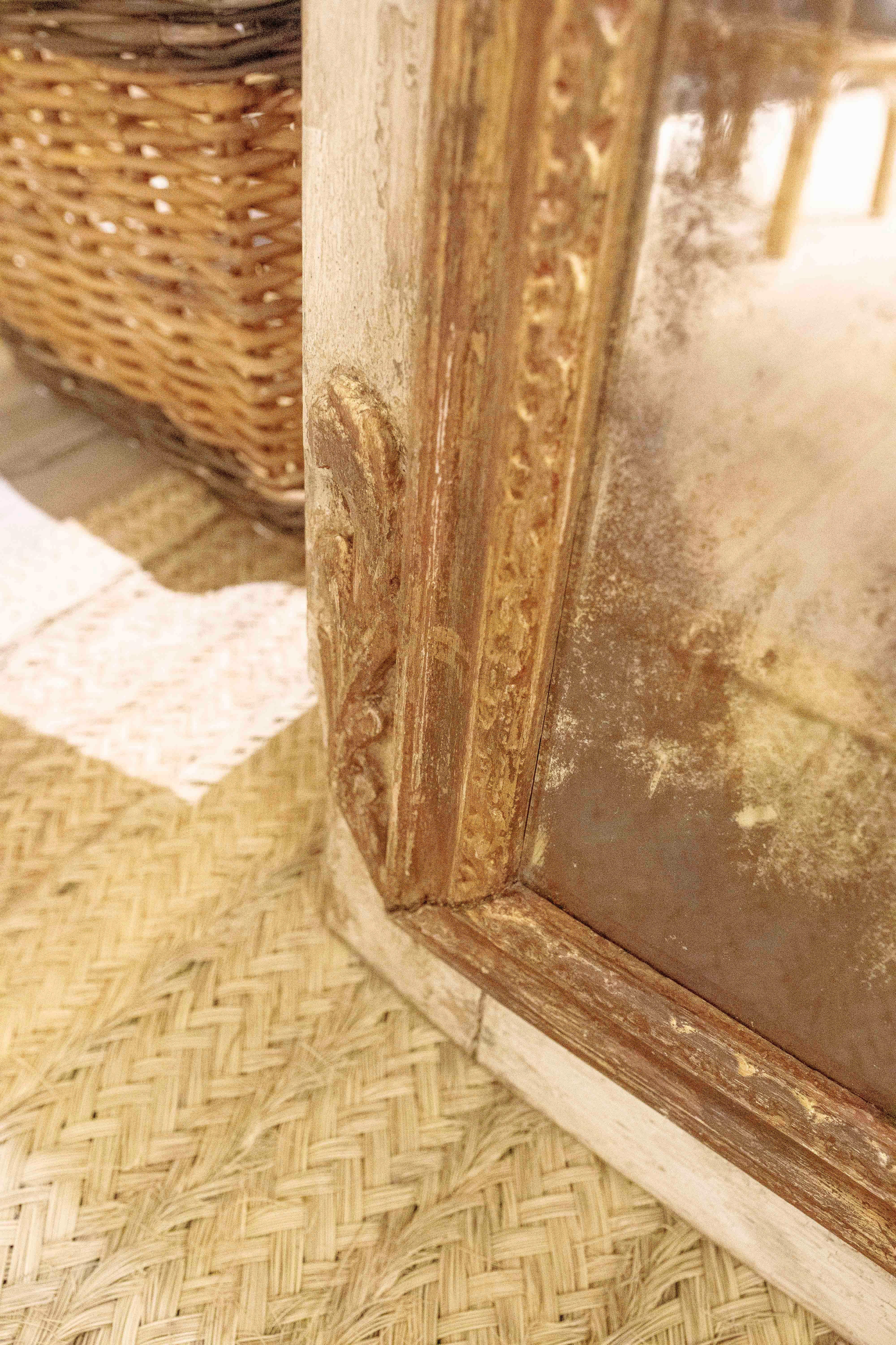 1970s Polychrome Wooden Wall Mirror with Antique Glass For Sale 10