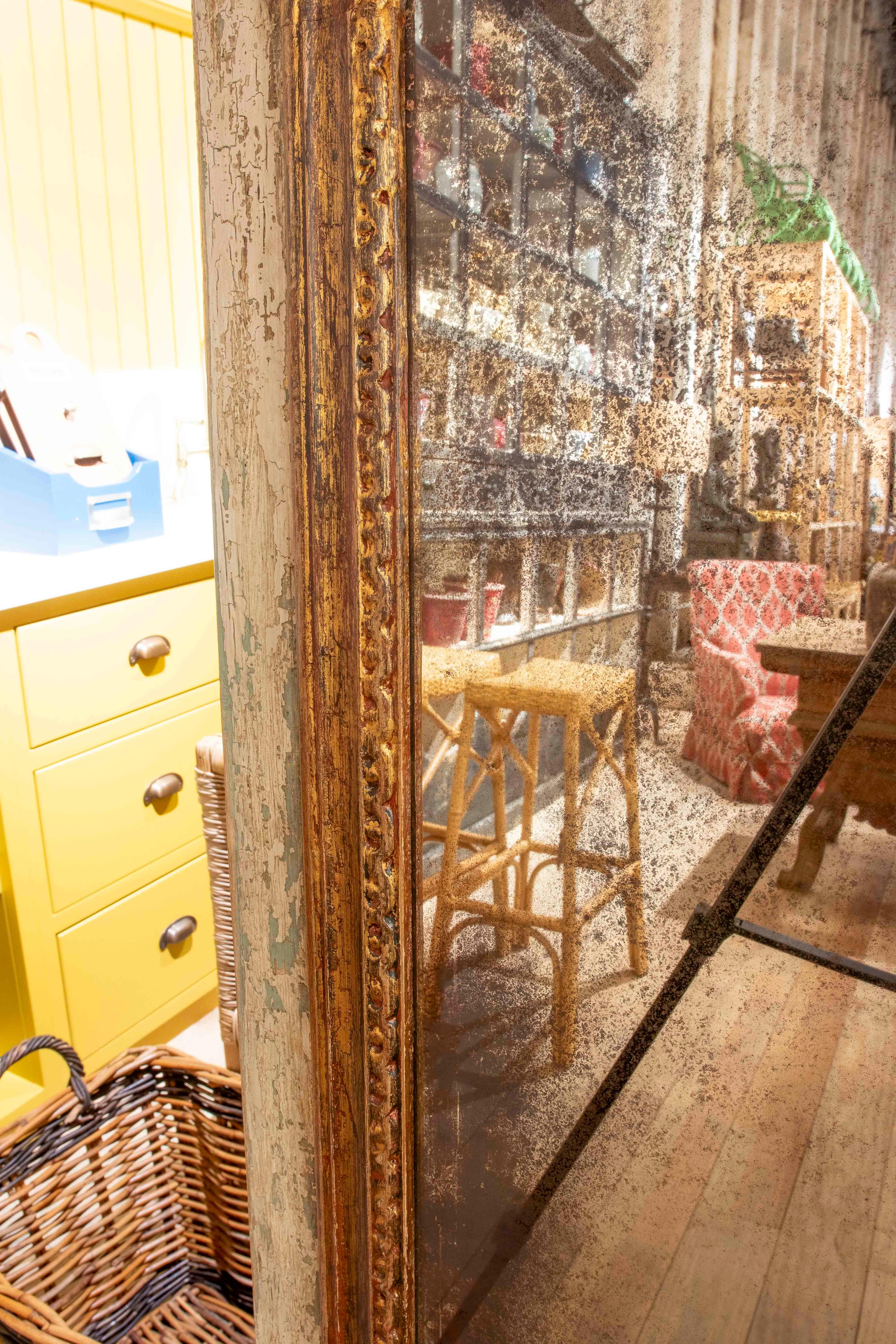 1970s Polychrome Wooden Wall Mirror with Antique Glass In Good Condition For Sale In Marbella, ES