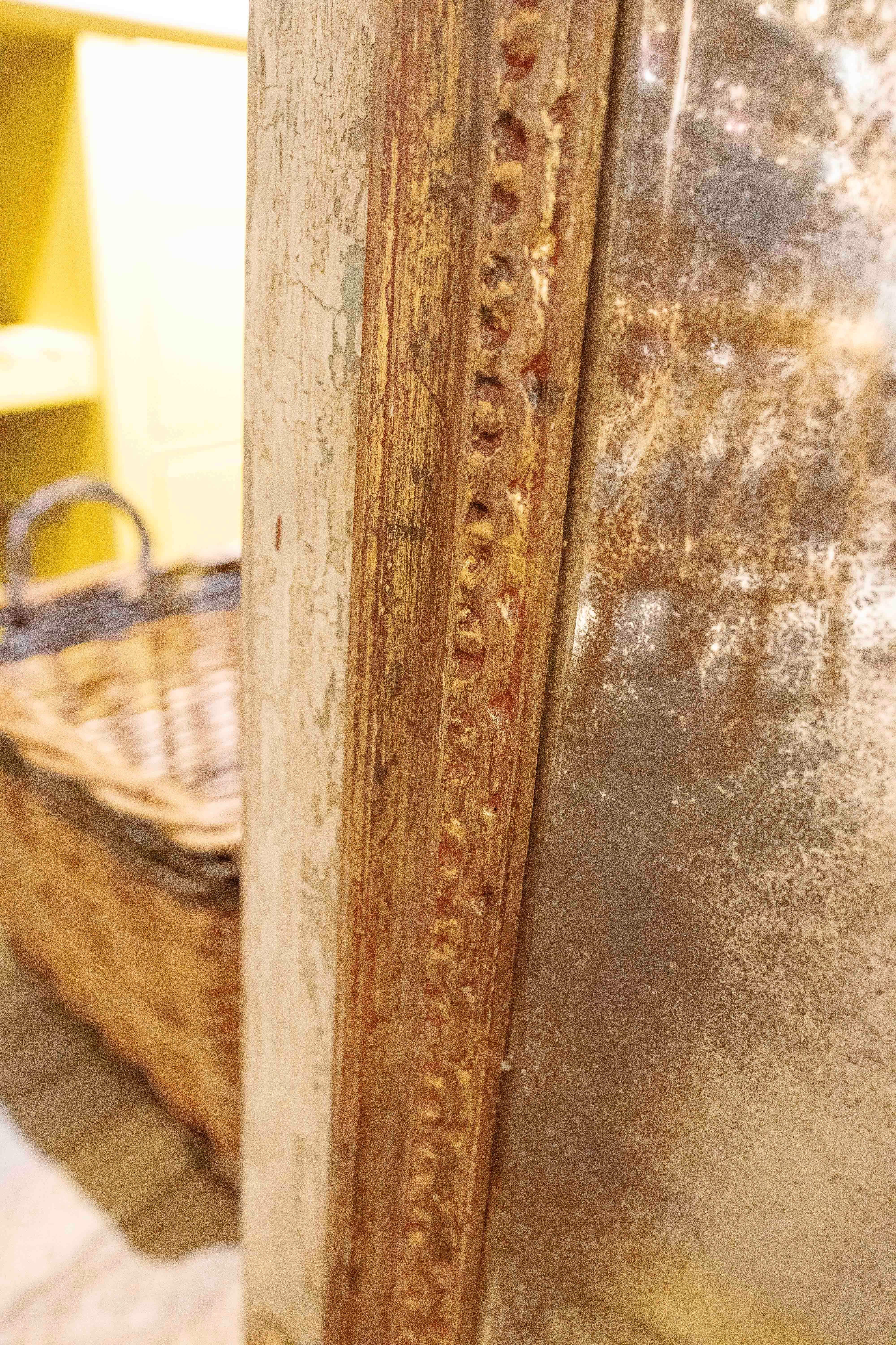 1970s Polychrome Wooden Wall Mirror with Antique Glass For Sale 3