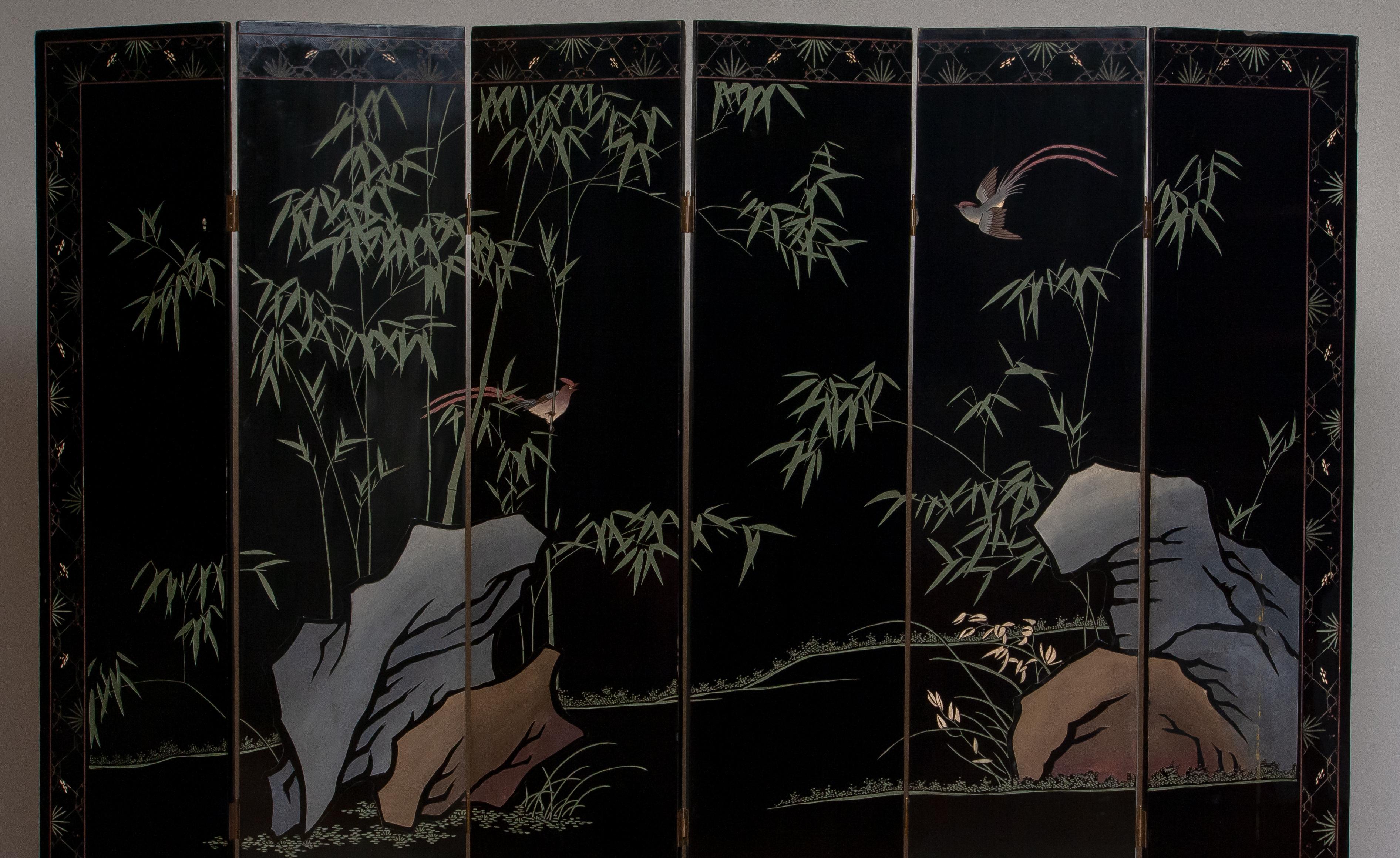 1970s Polychromed Gold Leaf Chinoiserie Double Face Folding Green / Room Divider 4