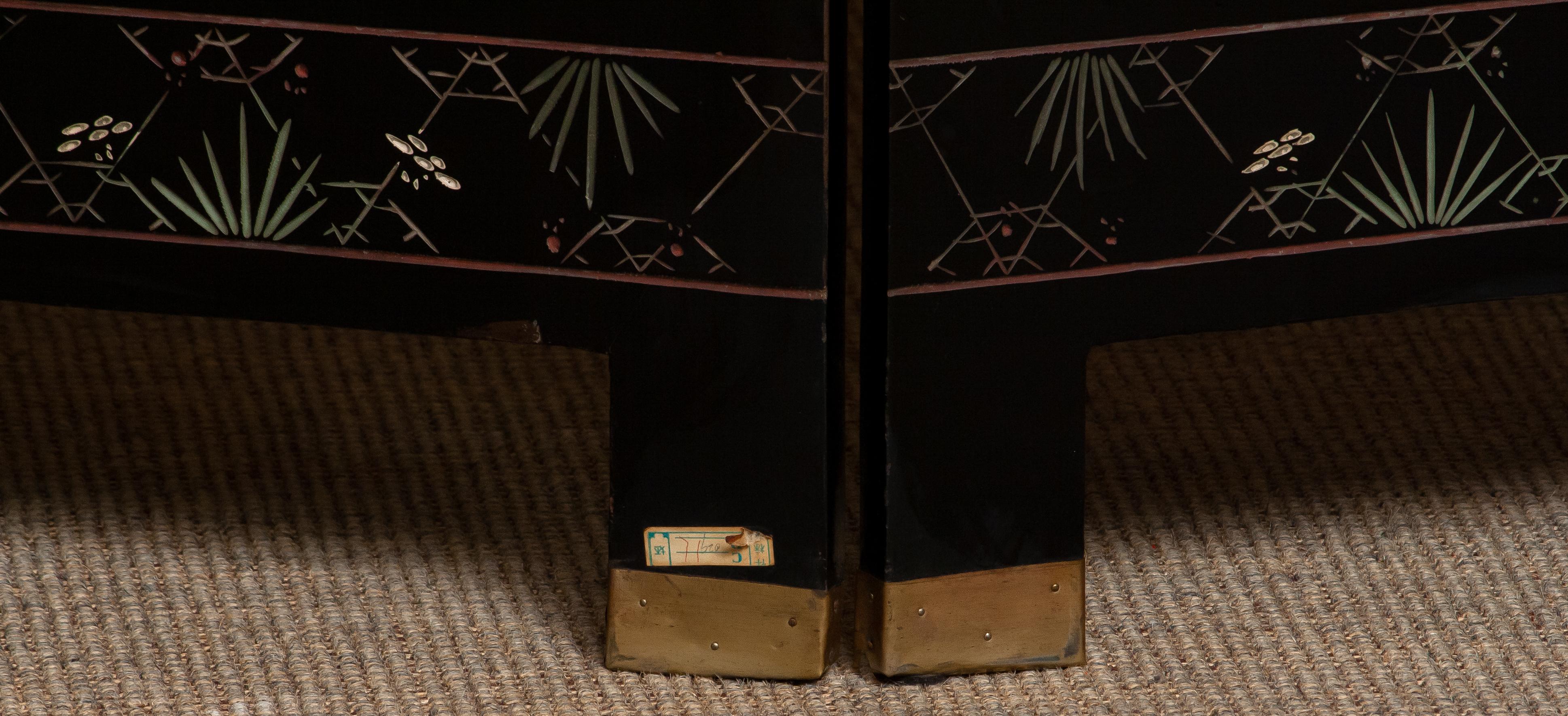 1970s Polychromed Gold Leaf Chinoiserie Double Face Folding Green / Room Divider 9