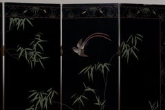 1970s Polychromed Gold Leaf Chinoiserie Double Face Folding Green / Room Divider