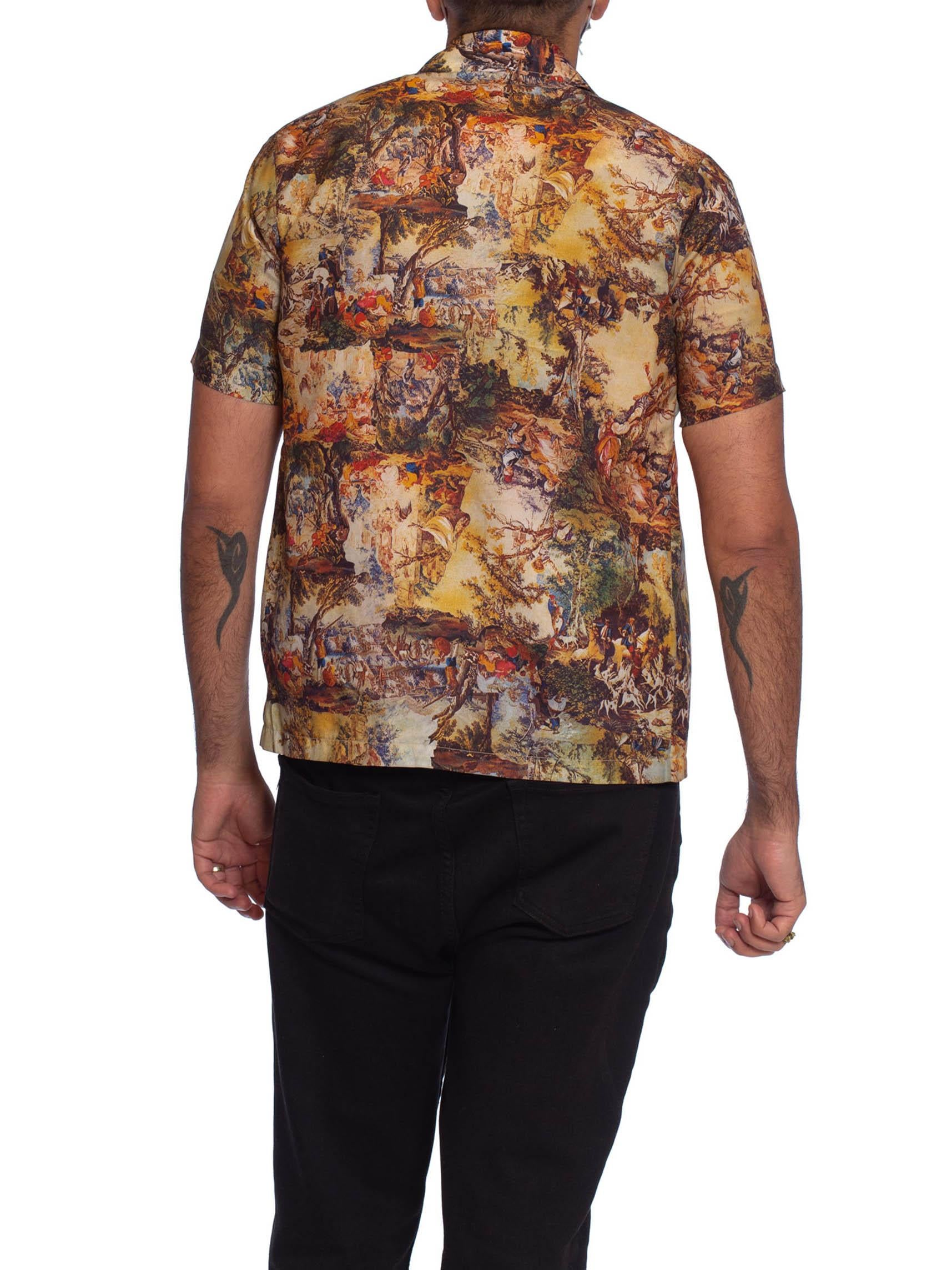 1970S Polyester Baroque Scenic Paintings Photo-Print Men's Shirt In Excellent Condition In New York, NY