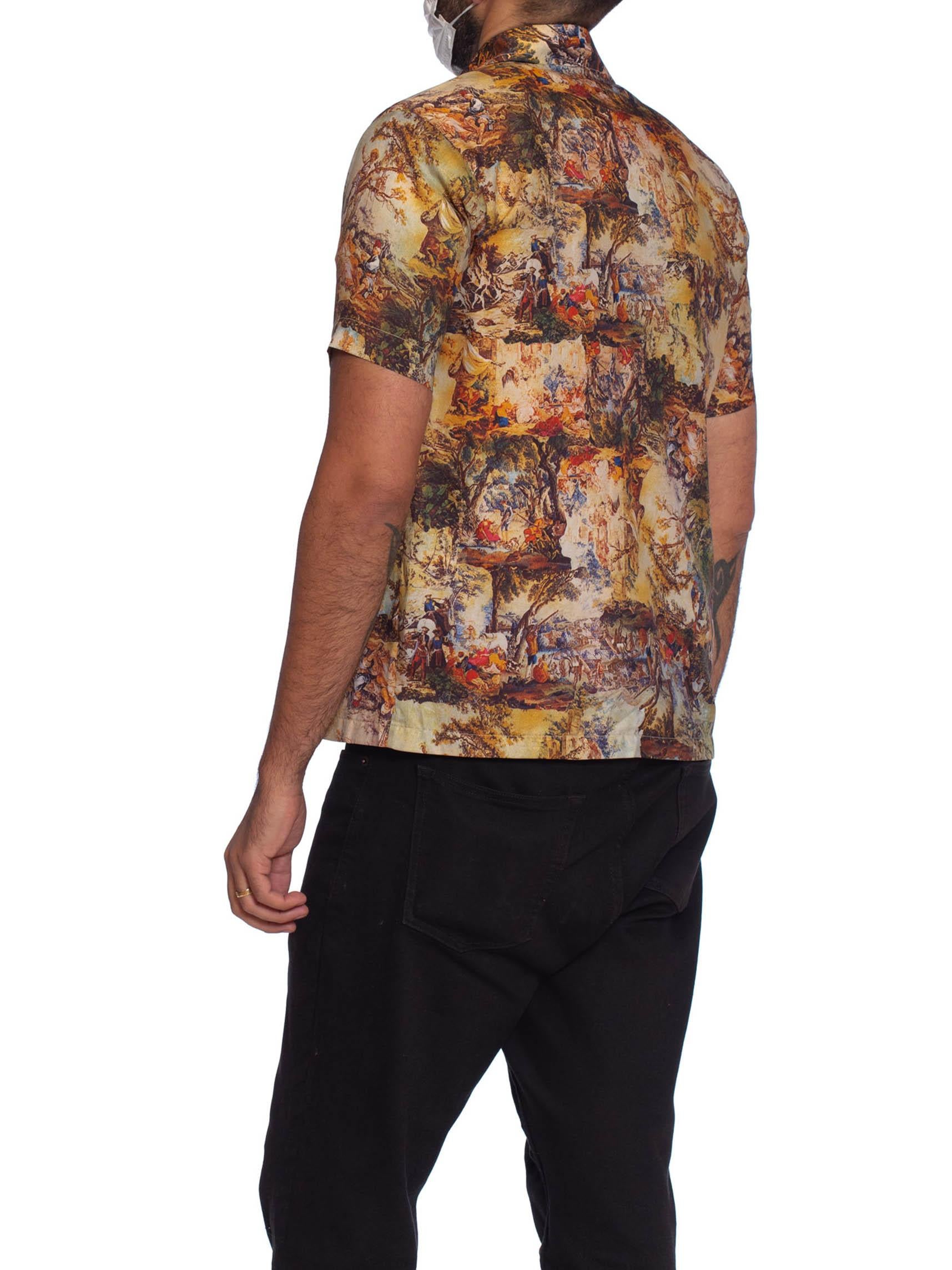 1970S Polyester Baroque Scenic Paintings Photo-Print Men's Shirt 4
