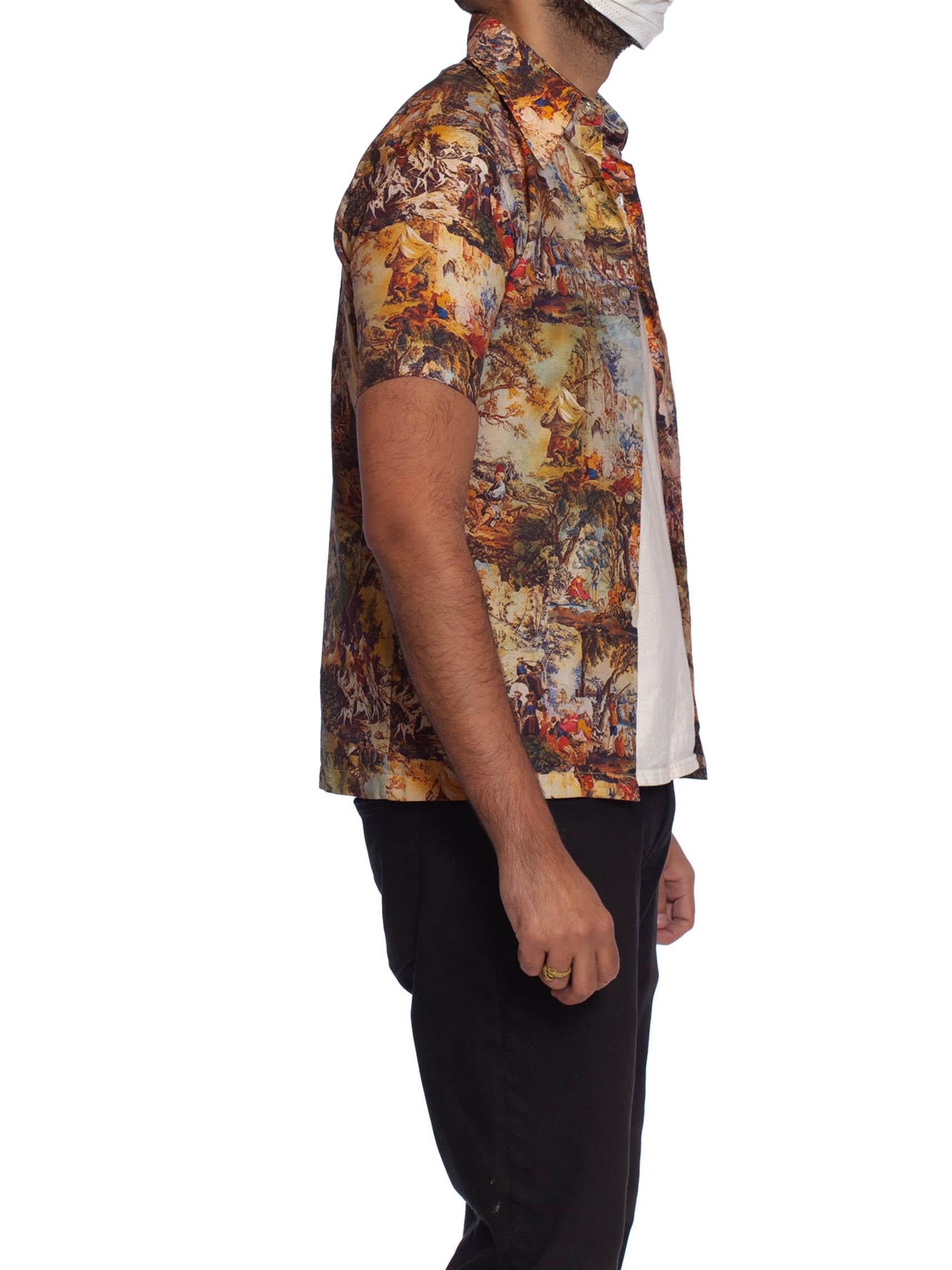 1970S Polyester Baroque Scenic Paintings Photo-Print Men's Shirt 6