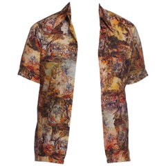 Vintage 1970S Polyester Baroque Scenic Paintings Photo-Print Men's Shirt