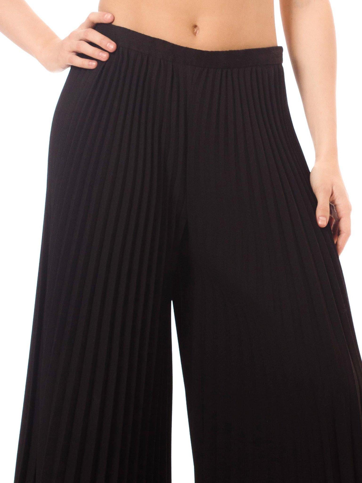 1970S Polyester  Funky And Chic These Black, Wide Leg Pants Feature Tight, Well For Sale 3