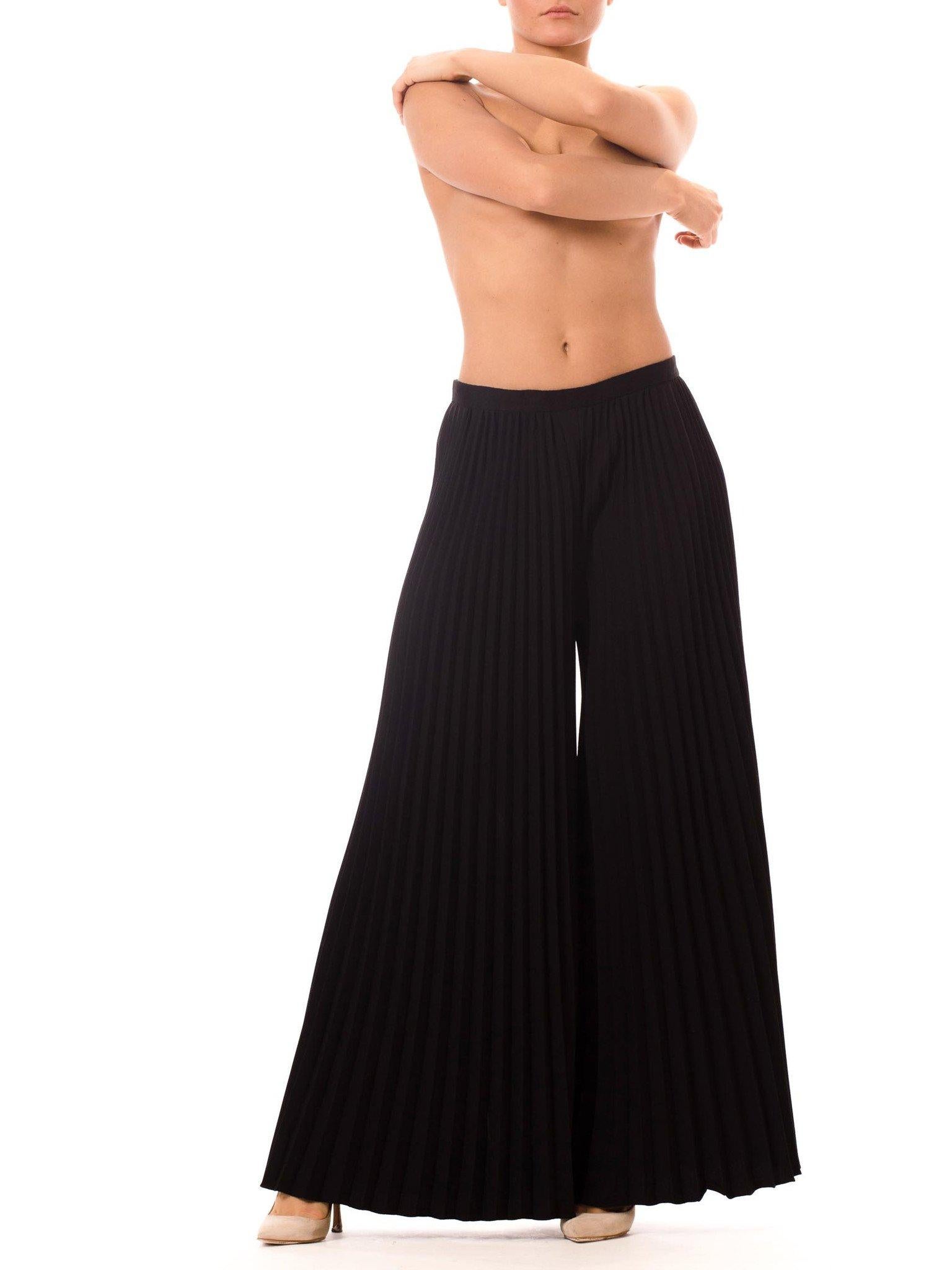 1970S Polyester  Funky And Chic These Black, Wide Leg Pants Feature Tight, Well For Sale 5
