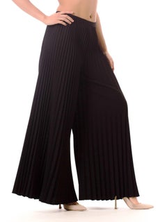 1970S Polyester  Funky And Chic These Black, Wide Leg Pants Feature Tight, Well