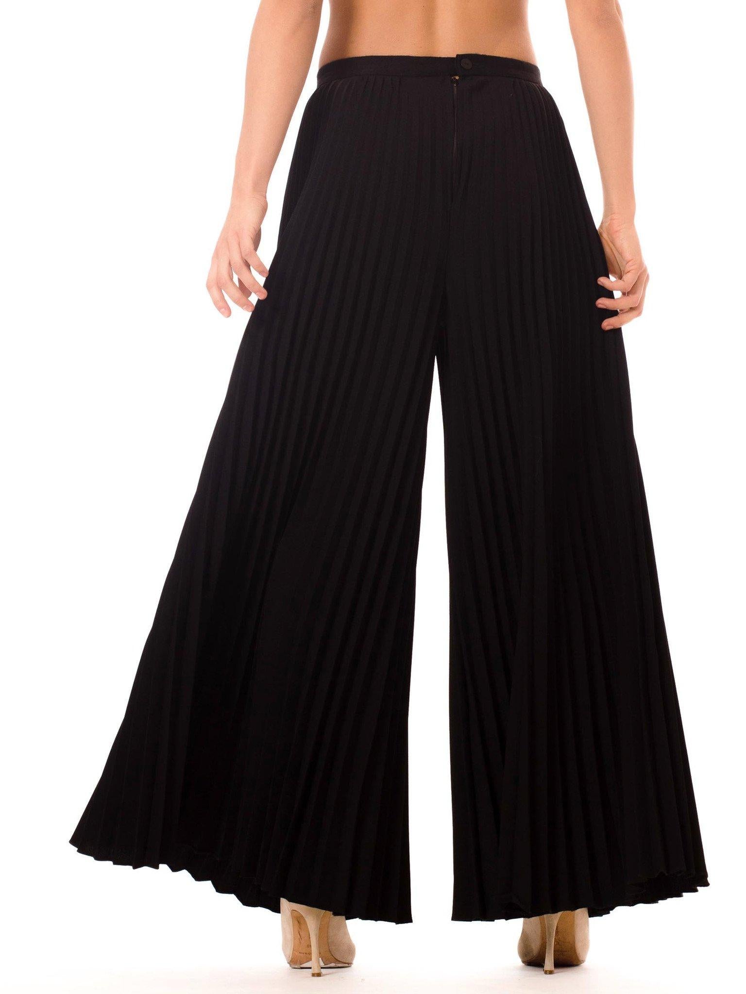 Women's 1970S Polyester  Funky And Chic These Black, Wide Leg Pants Feature Tight, Well For Sale