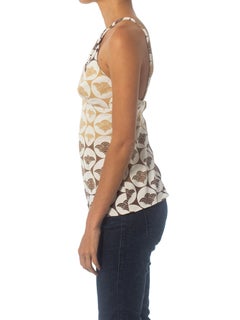 1970S Polyester Jersey Disco Halter Top With Japanese Crane Print