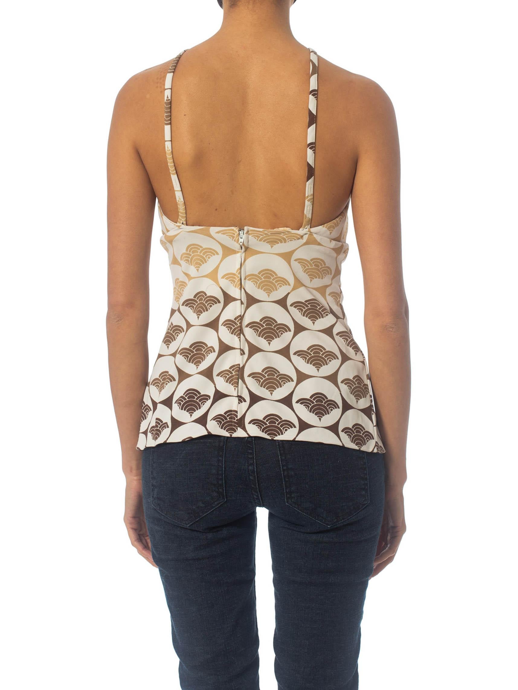 Women's 1970S Polyester Jersey Disco Halter Top With Japanese Crane Print