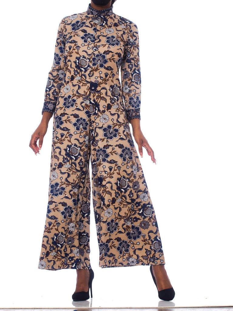 1970S Polyester Psychedellic Indian Floral Turtleneck Jumpsuit With ...
