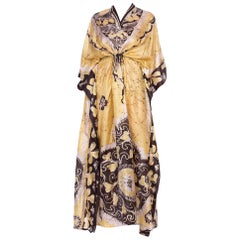 1970's Polynesian Silk Hand Wax Batik  Kaftan with Drawstring Waist 