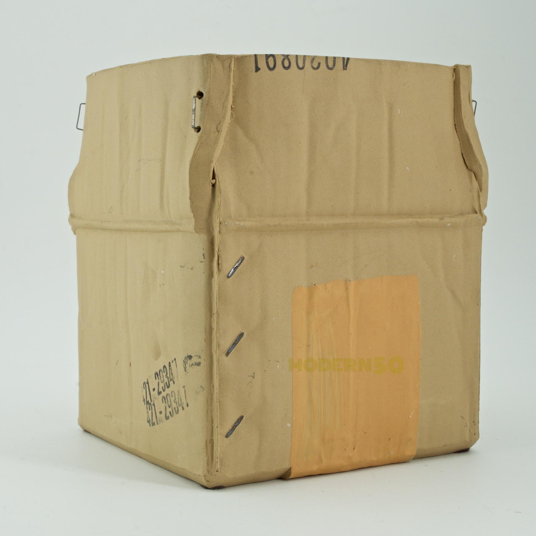 Mid-Century Modern 1970s Pop Art Ceramic Hypereal Sculpture Cardboard Box Flower Vase Warhol Era