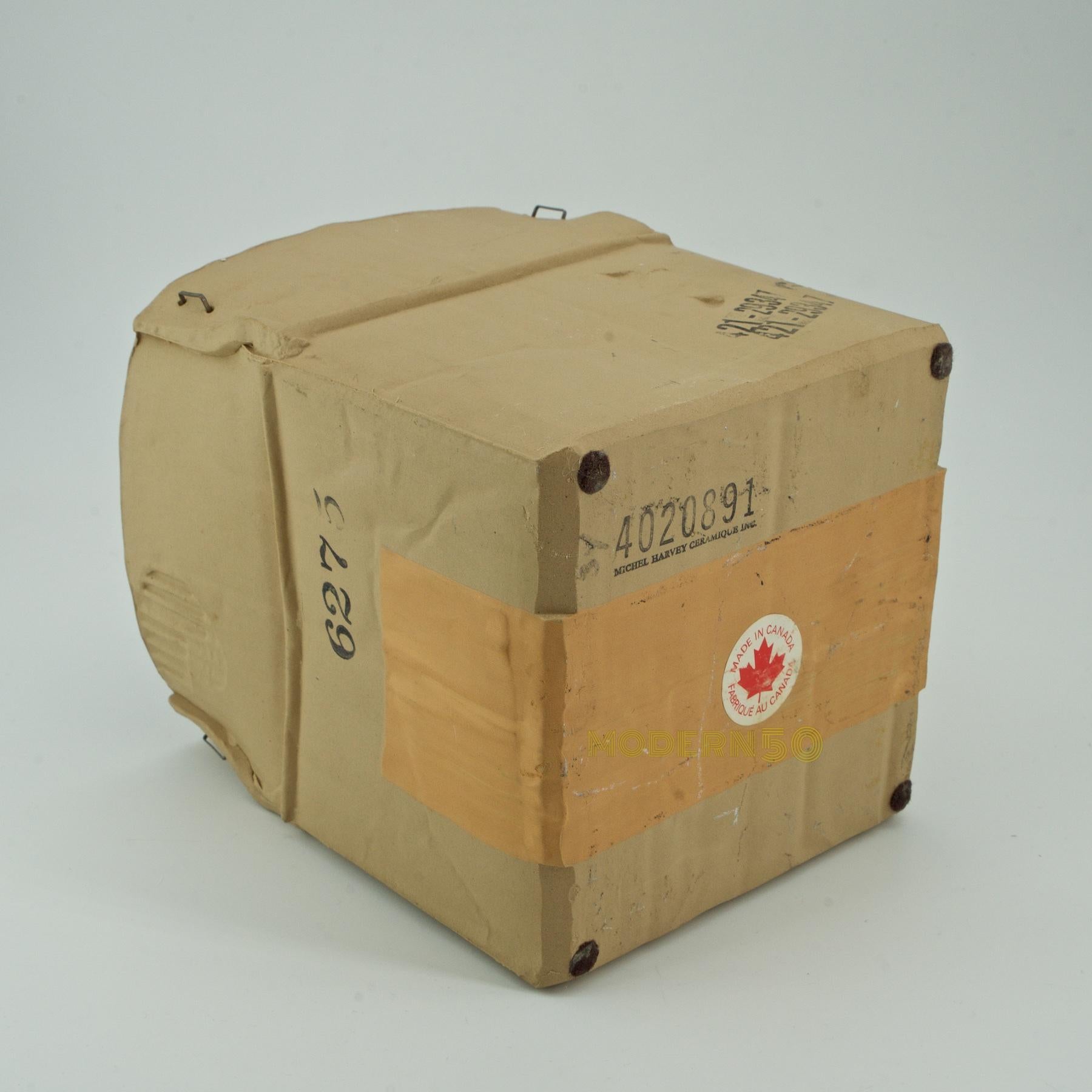 Unglazed 1970s Pop Art Ceramic Hypereal Sculpture Cardboard Box Flower Vase Warhol Era