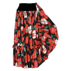 Vintage 1970's poppy printed peasant  silk skirt with ruffles Saint Laurent Rive Gauche