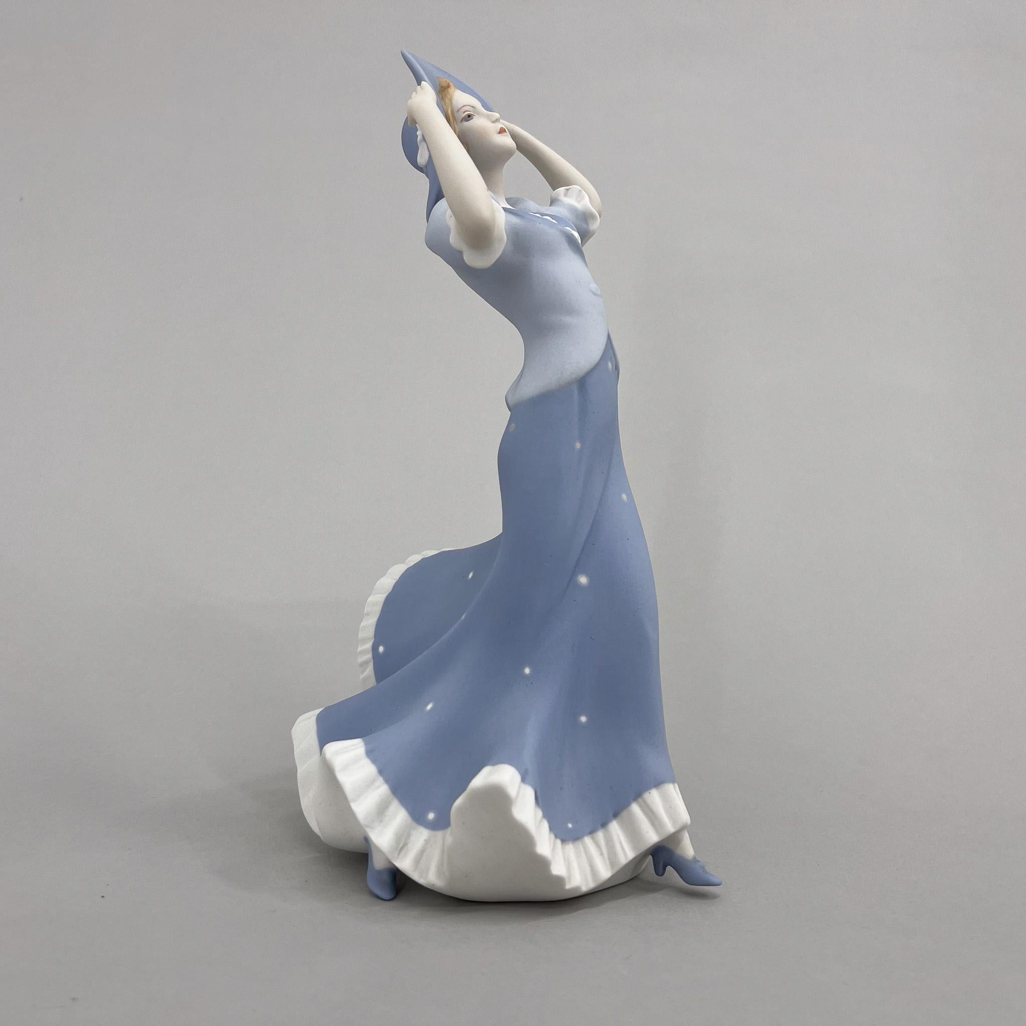 Czech 1970s Porcelain Sculpture 'Lady with Hat' by Royal Dux For Sale
