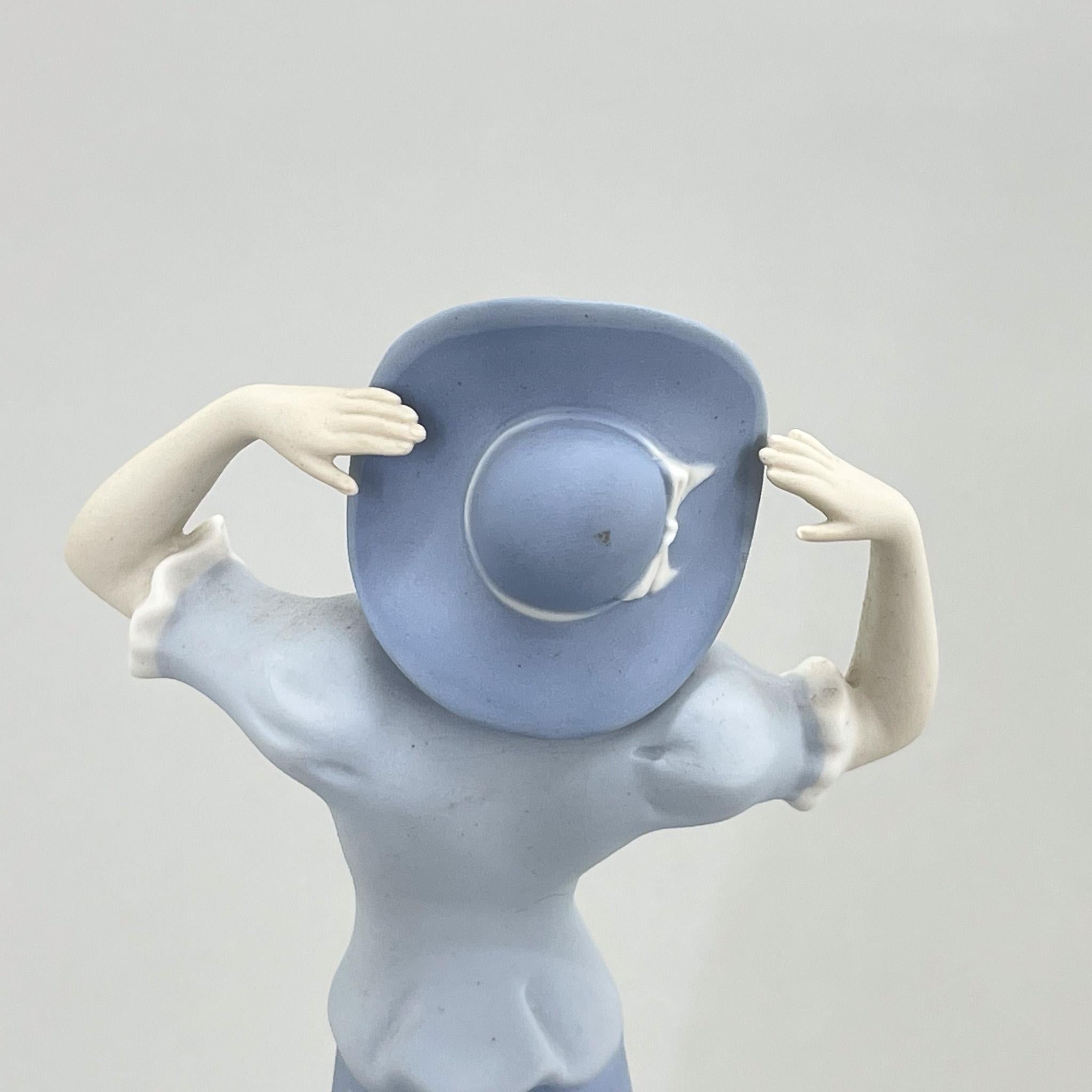 20th Century 1970s Porcelain Sculpture 'Lady with Hat' by Royal Dux For Sale