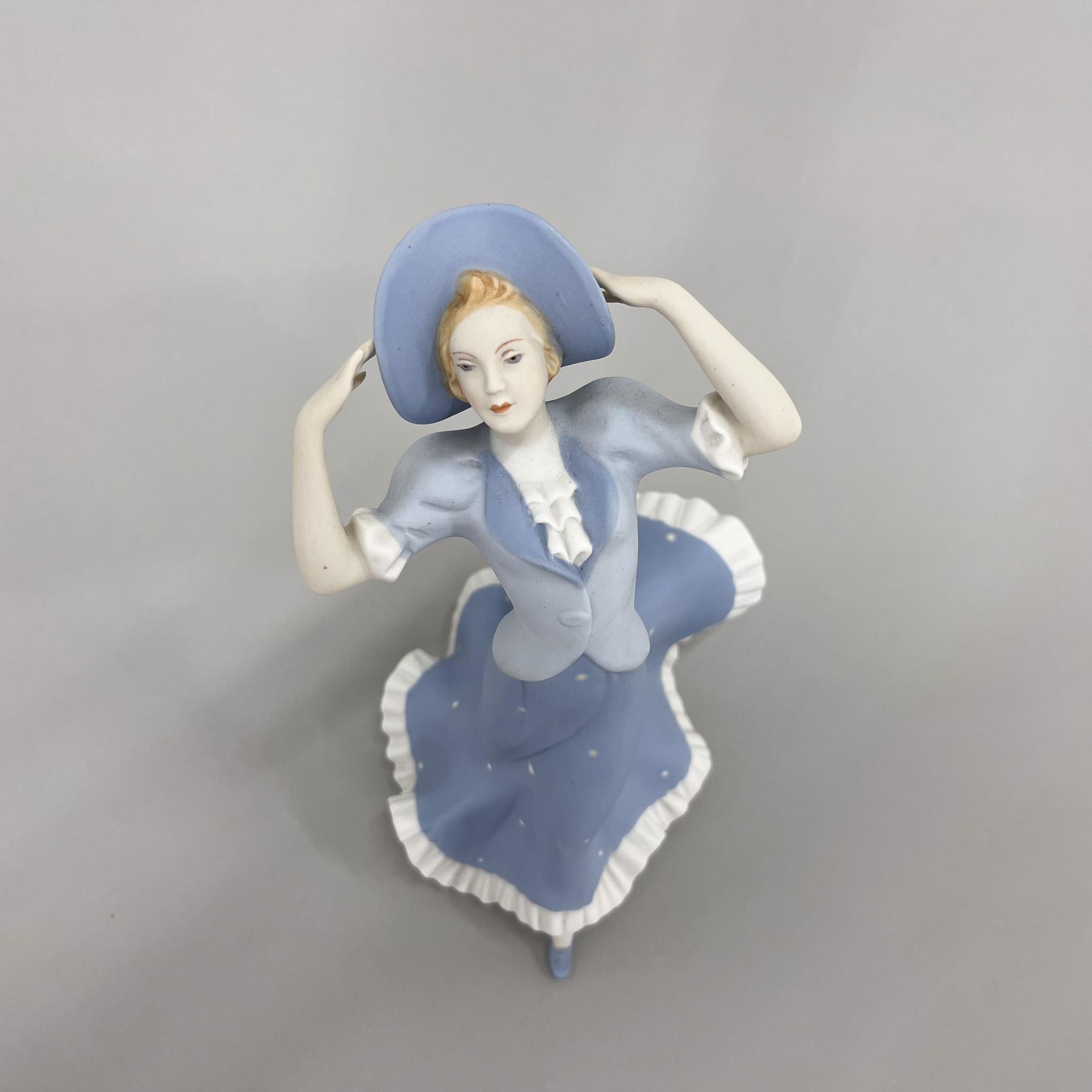 1970s Porcelain Sculpture 'Lady with Hat' by Royal Dux For Sale 2