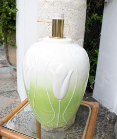 1970's Porcelain White and Green Colour Table Lamp with Tulips