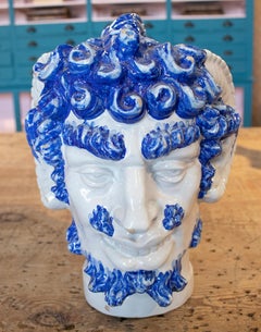 1970s Portuguese Demon Bust Figure Hand Painted "Botijo" Earthenware Water Jug