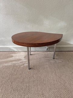 1970s Portuguese Organic Form Coffee Table Striped Wood Veneer Chrome Metal Legs