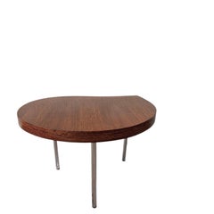 1970s Portuguese Organic Form Coffee Table Striped Wood Veneer Chrome Metal Legs