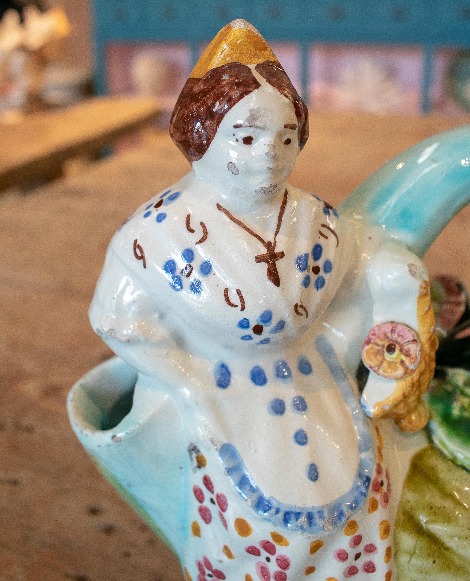 1970s Portuguese Woman and Duck Figure Painted 