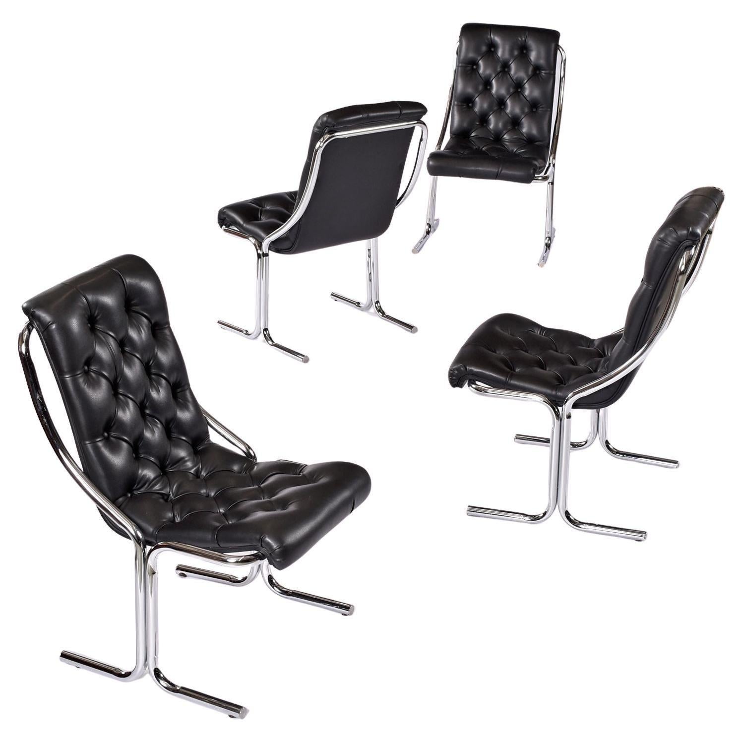 Sillas Post Modernas Daystrom Scoop de Vinilo Negro y Cromo de los Años 70 Posmoderno en venta