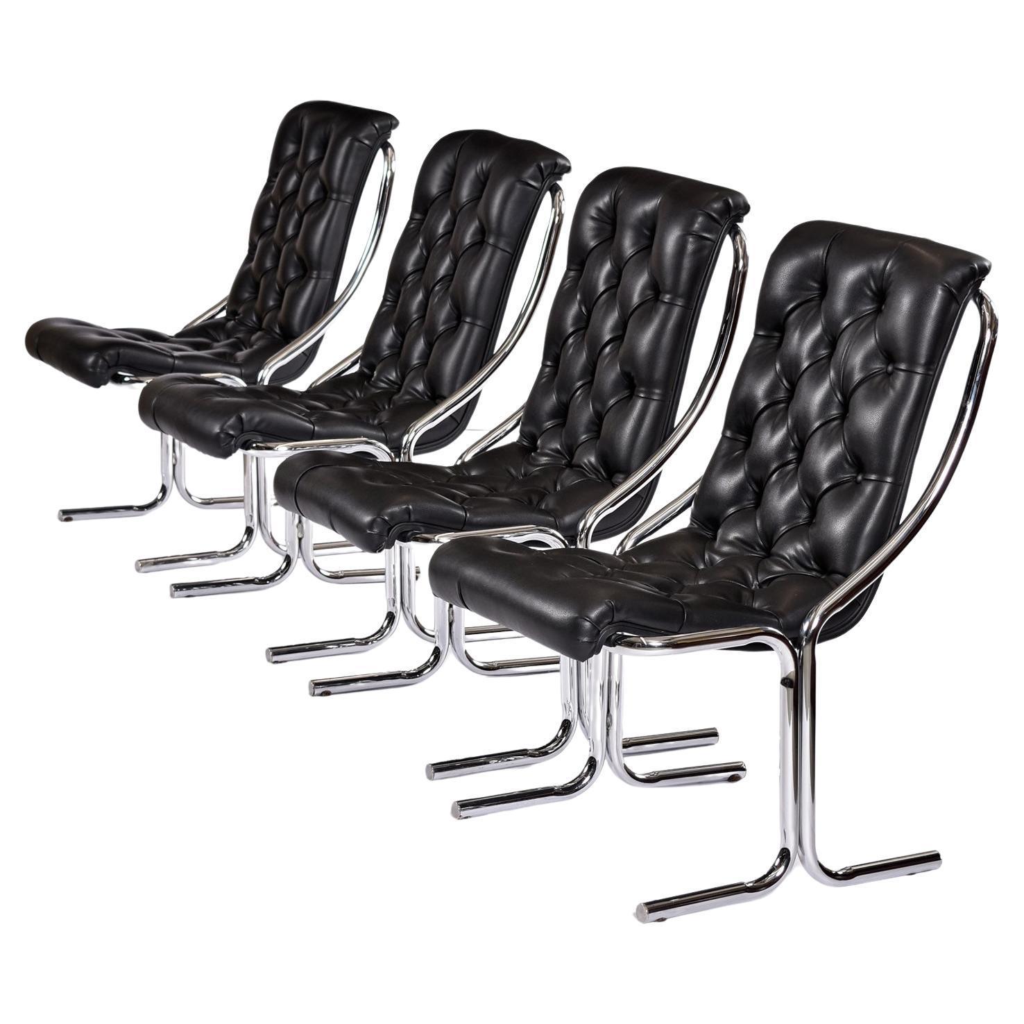 Sillas Post Modernas Daystrom Scoop de Vinilo Negro y Cromo de los Años 70 en venta 1