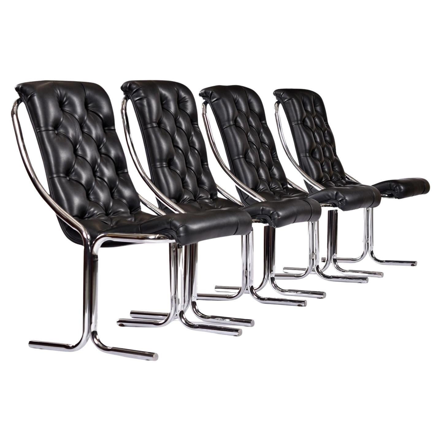 1970 Post Modern Chairs Daystrom Scoop en vinyle noir et chrome