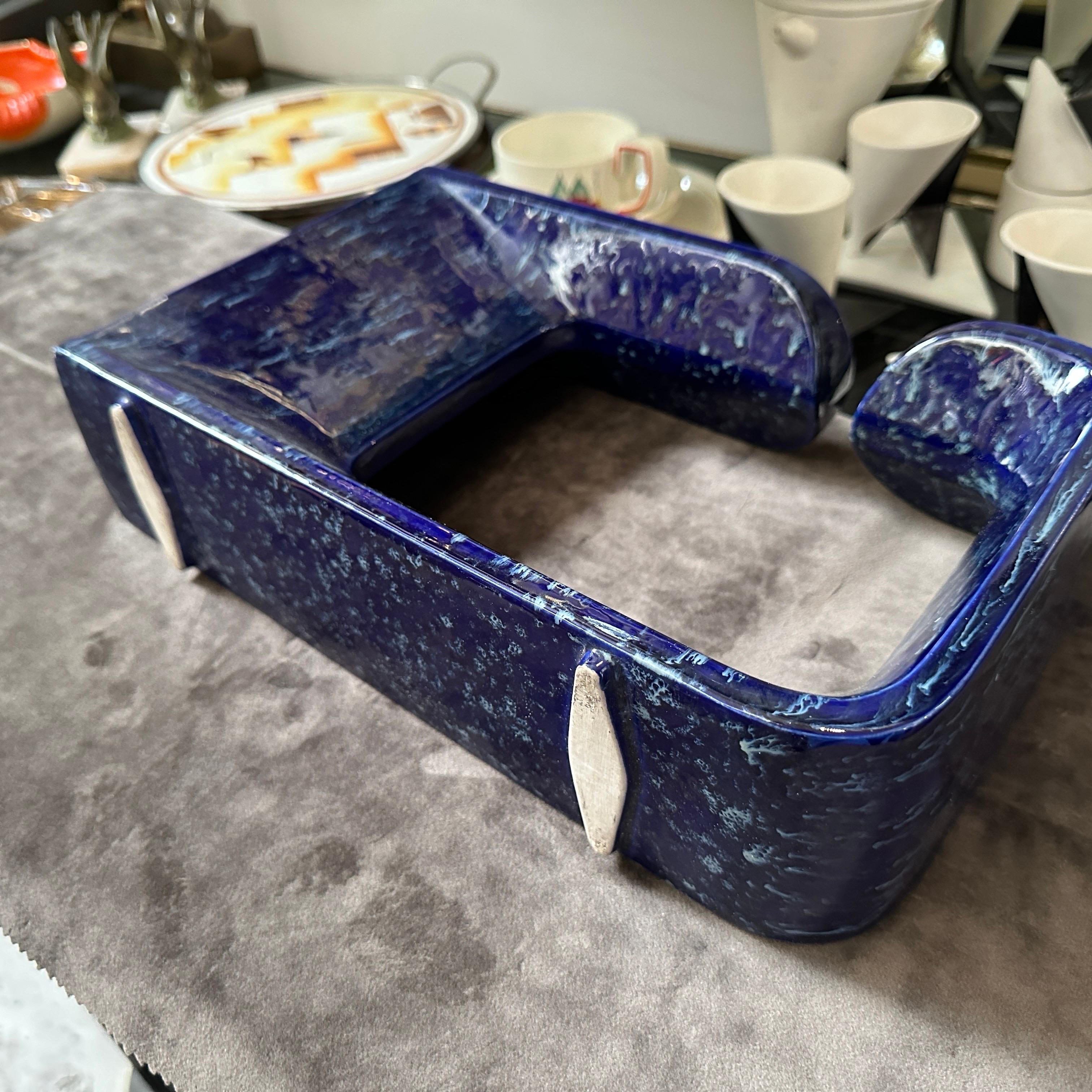 Ceramica Vaso postmoderno in ceramica blu degli anni '70 di Rigon per Bertoncello in vendita