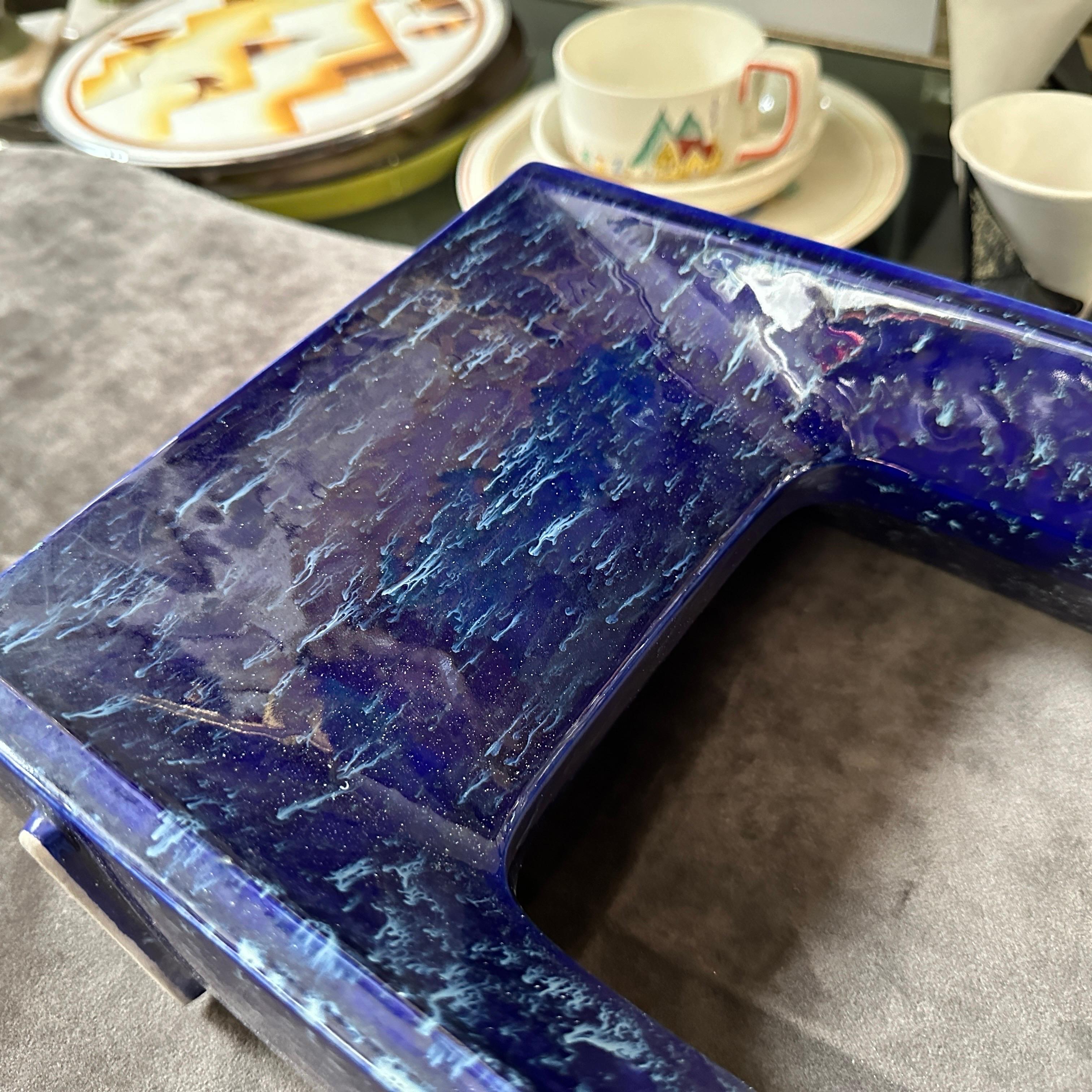 Vaso postmoderno in ceramica blu degli anni '70 di Rigon per Bertoncello in vendita 1
