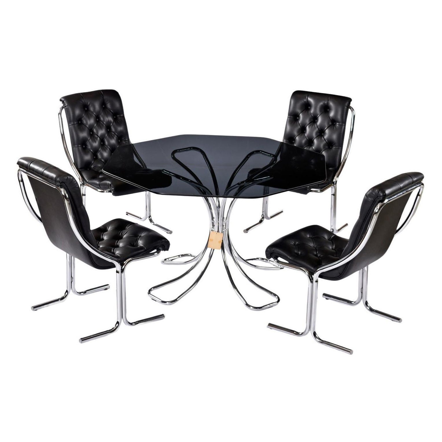 1970s Post-Modern Chrome and Glass Dining Set by Daystrom, 5 Pieces For Sale