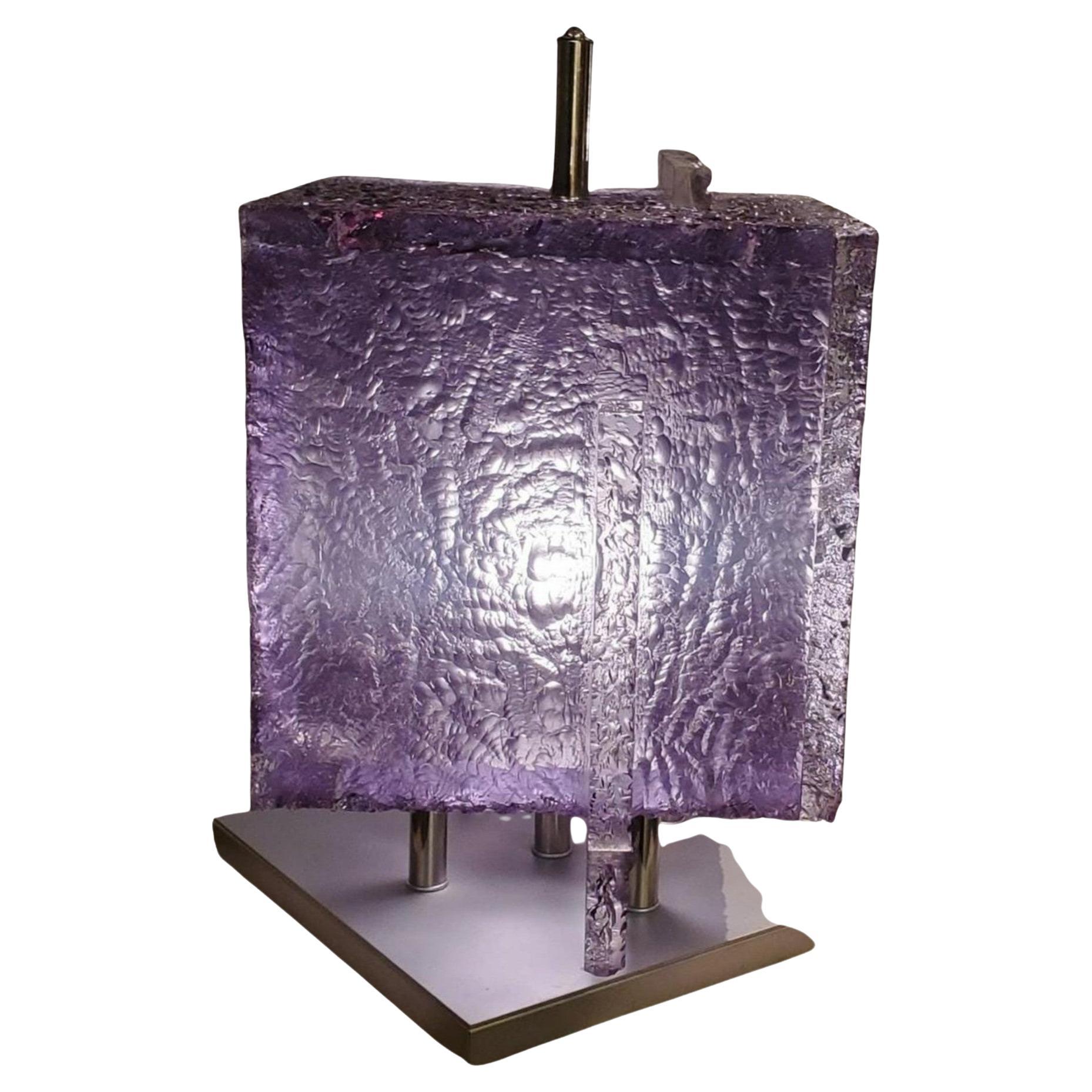 1970s Post Modern Italian Cubed Iced Lucite Table Lamp For Sale